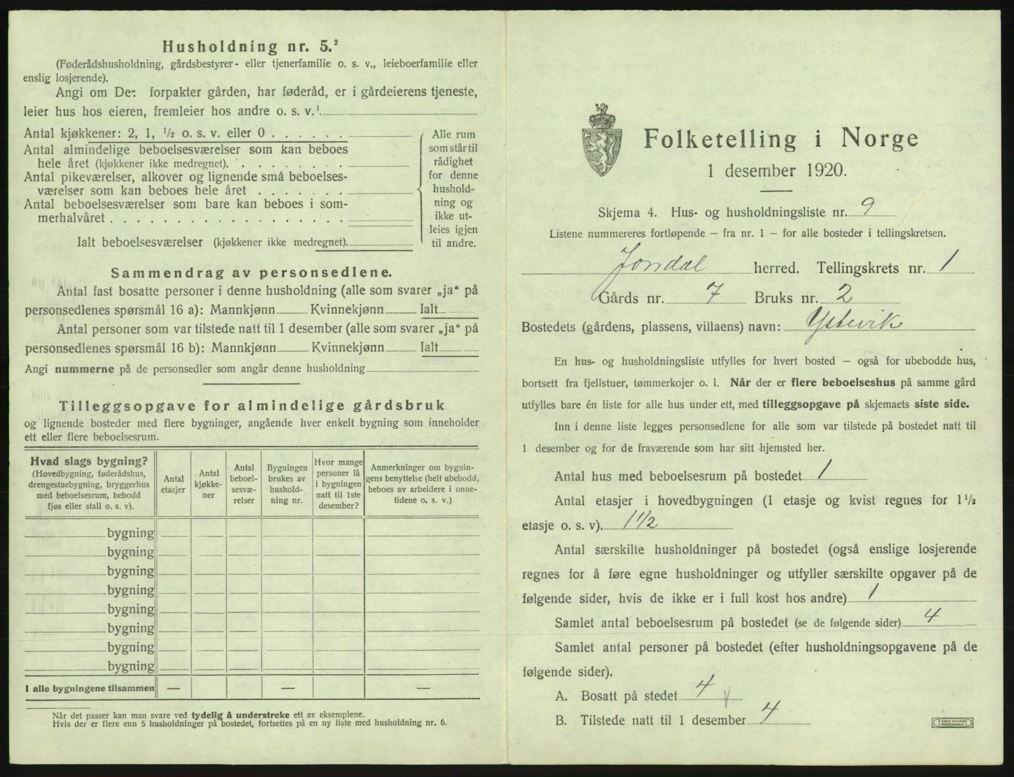 SAB, Folketelling 1920 for 1227 Jondal herred, 1920, s. 47