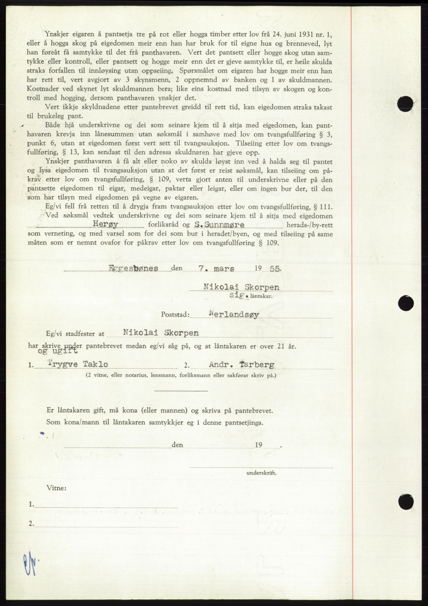 Søre Sunnmøre sorenskriveri, AV/SAT-A-4122/1/2/2C/L0126: Pantebok nr. 14B, 1954-1955, Dagboknr: 720/1955