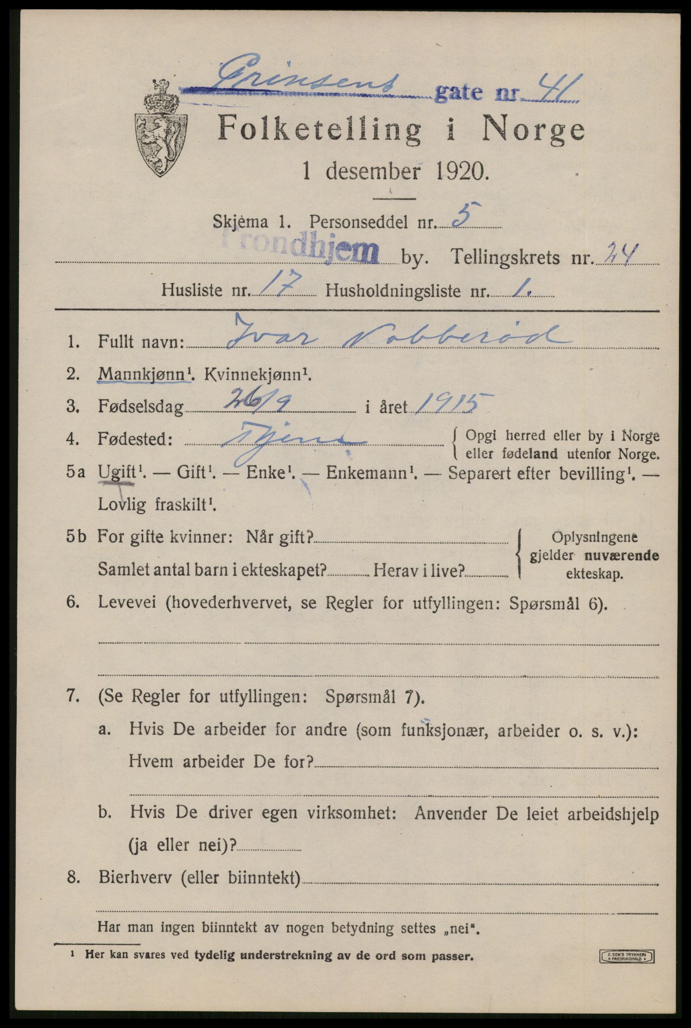 SAT, Folketelling 1920 for 1601 Trondheim kjøpstad, 1920, s. 64602