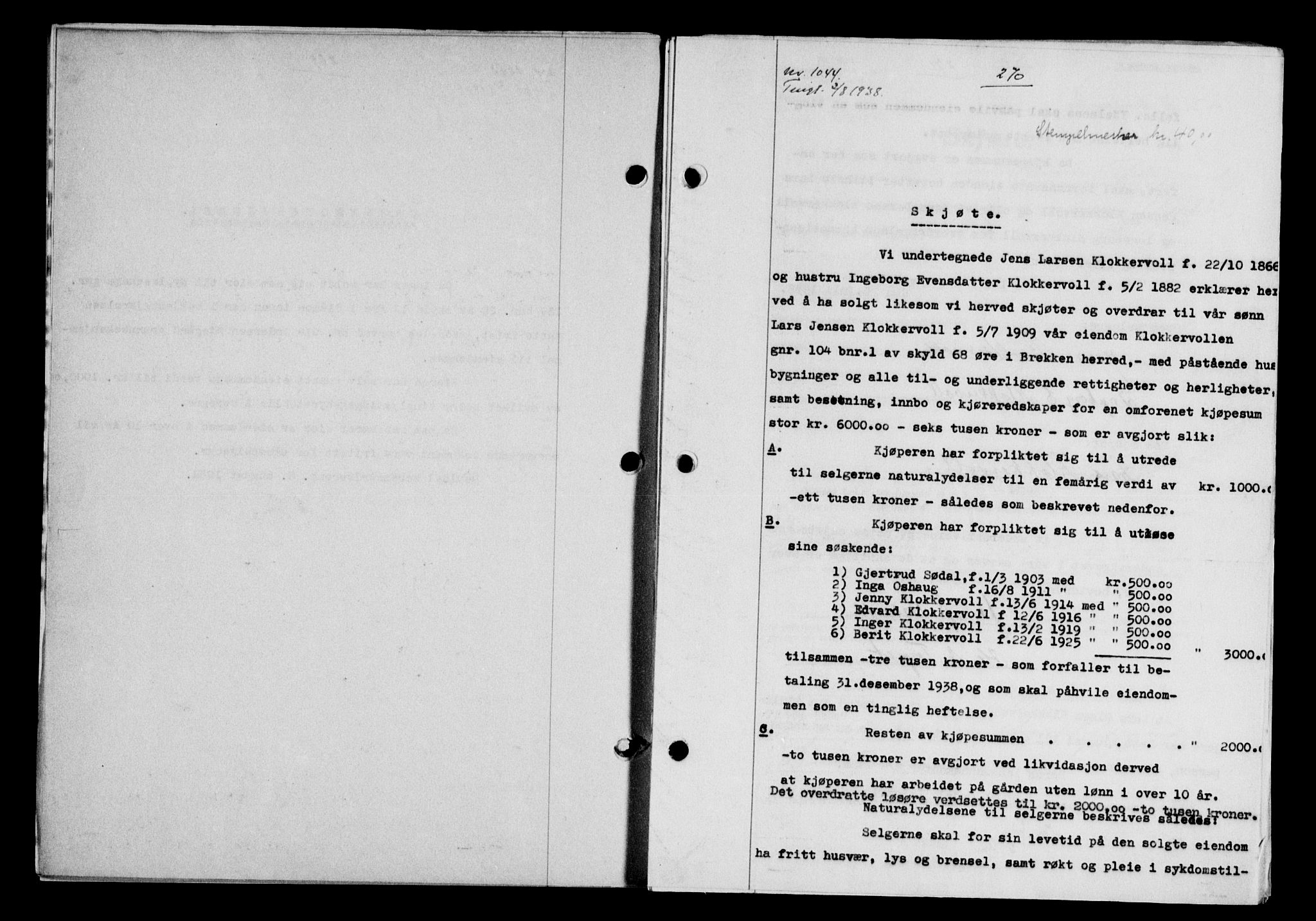 Gauldal sorenskriveri, SAT/A-0014/1/2/2C/L0049: Pantebok nr. 53, 1938-1938, Dagboknr: 1044/1938