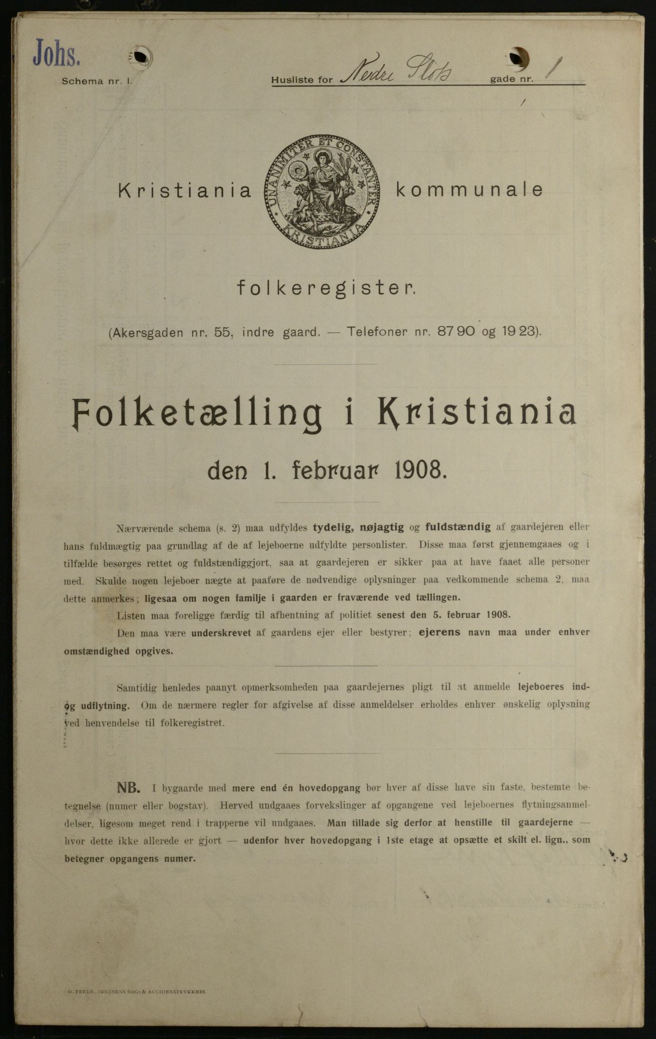 OBA, Kommunal folketelling 1.2.1908 for Kristiania kjøpstad, 1908, s. 62229