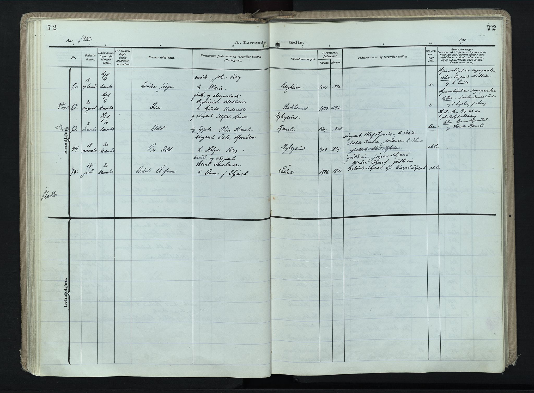 Trysil prestekontor, AV/SAH-PREST-046/H/Ha/Haa/L0017: Ministerialbok nr. 17, 1918-1936, s. 72