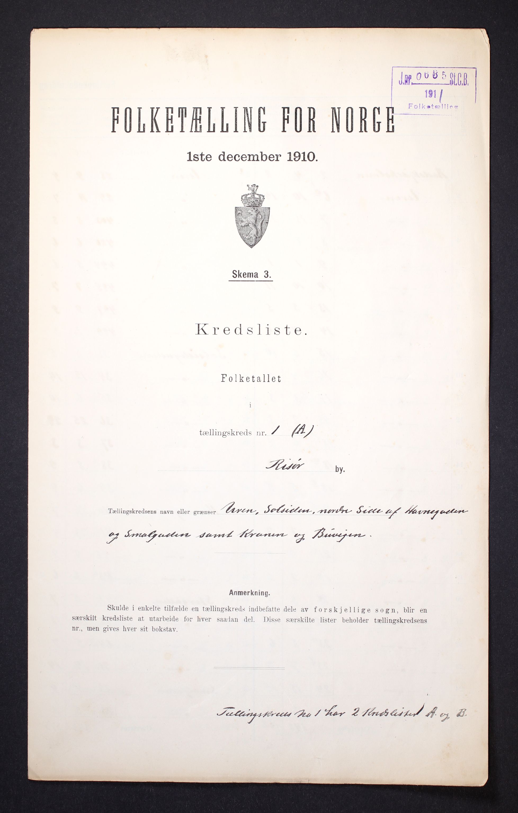 RA, Folketelling 1910 for 0901 Risør kjøpstad, 1910, s. 5