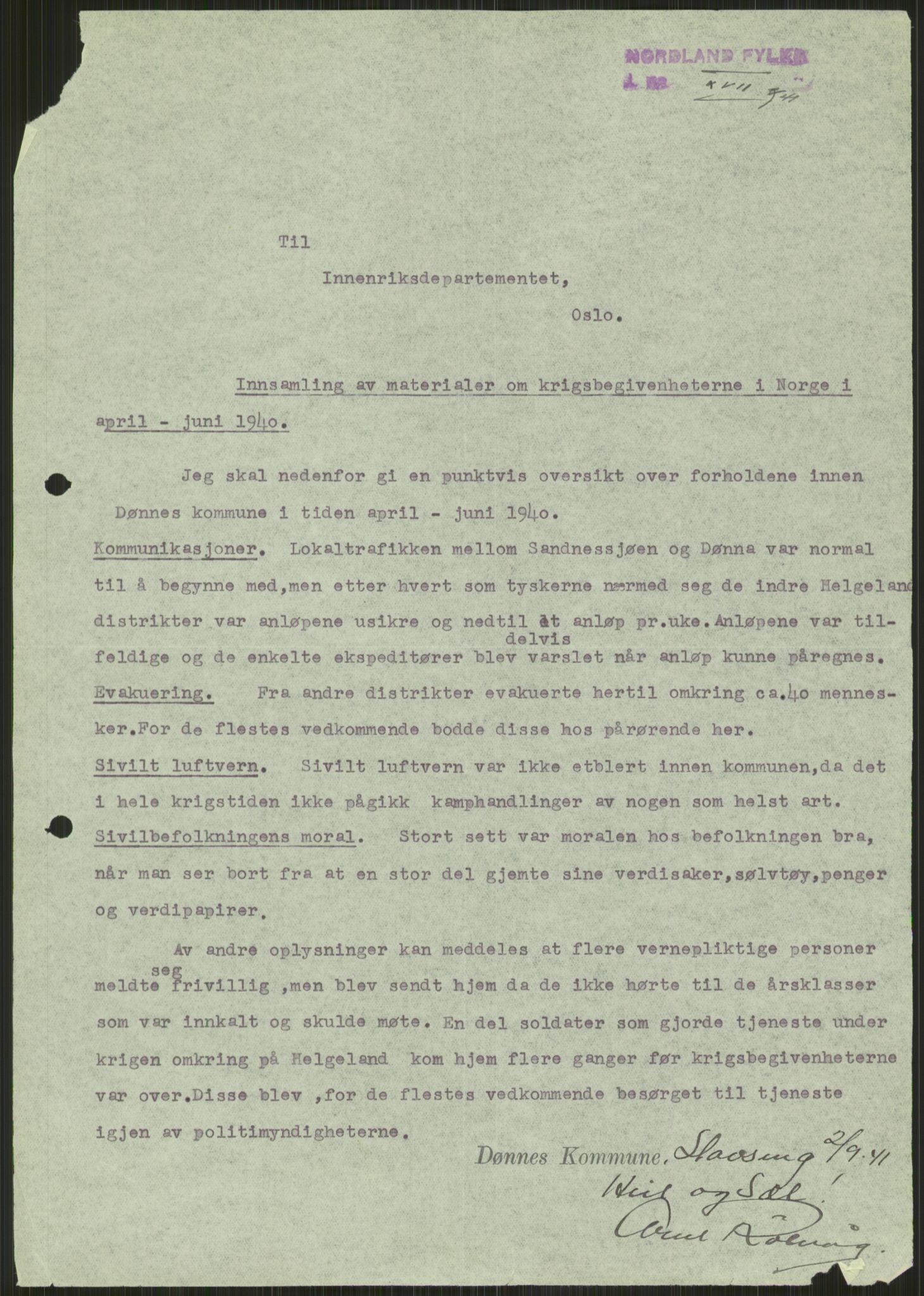 Forsvaret, Forsvarets krigshistoriske avdeling, AV/RA-RAFA-2017/Y/Ya/L0017: II-C-11-31 - Fylkesmenn.  Rapporter om krigsbegivenhetene 1940., 1940, s. 118
