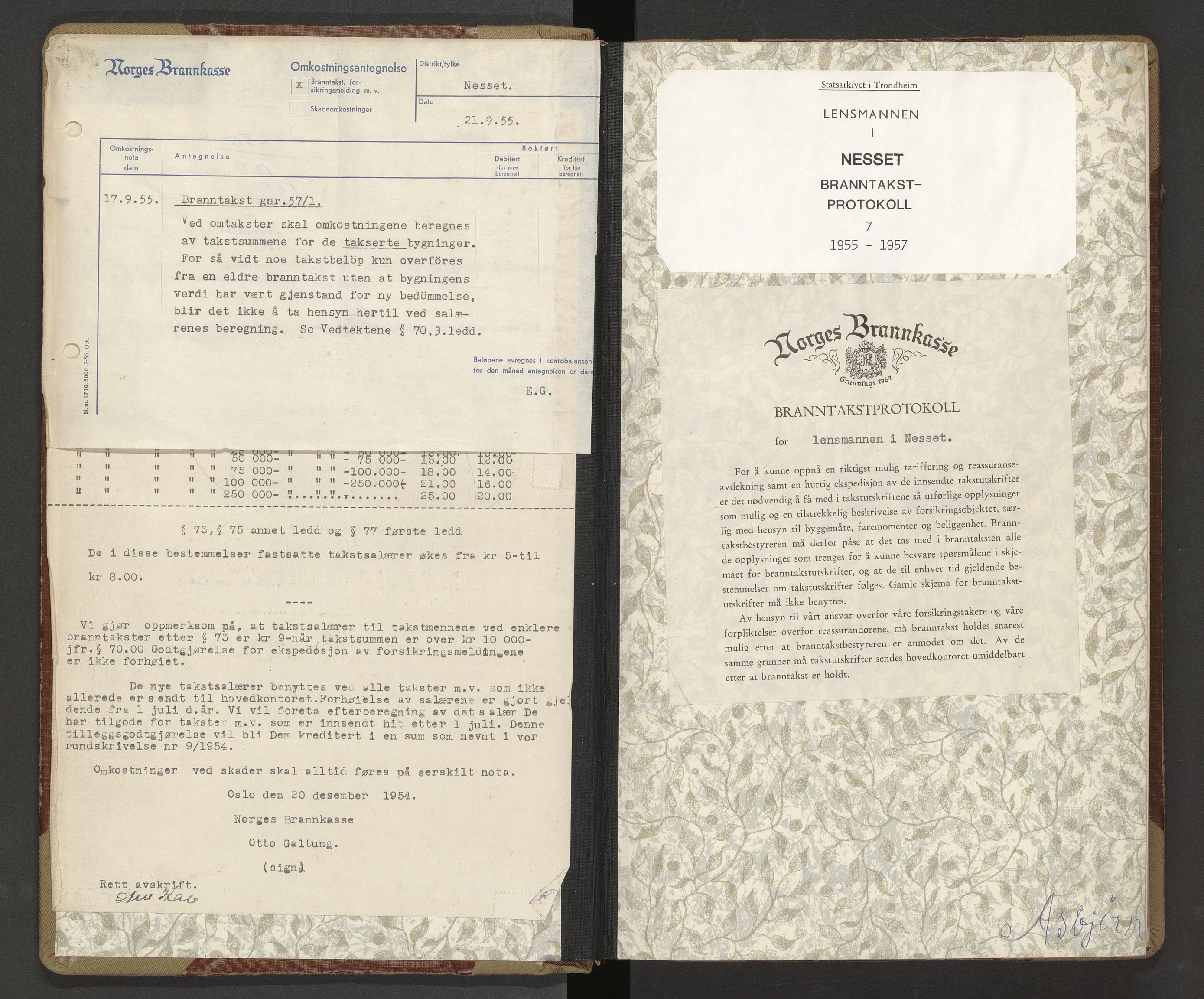 Norges Brannkasse Nesset, AV/SAT-A-5501/F/Fa/L0007: Branntakstprotokoll, 1955-1957