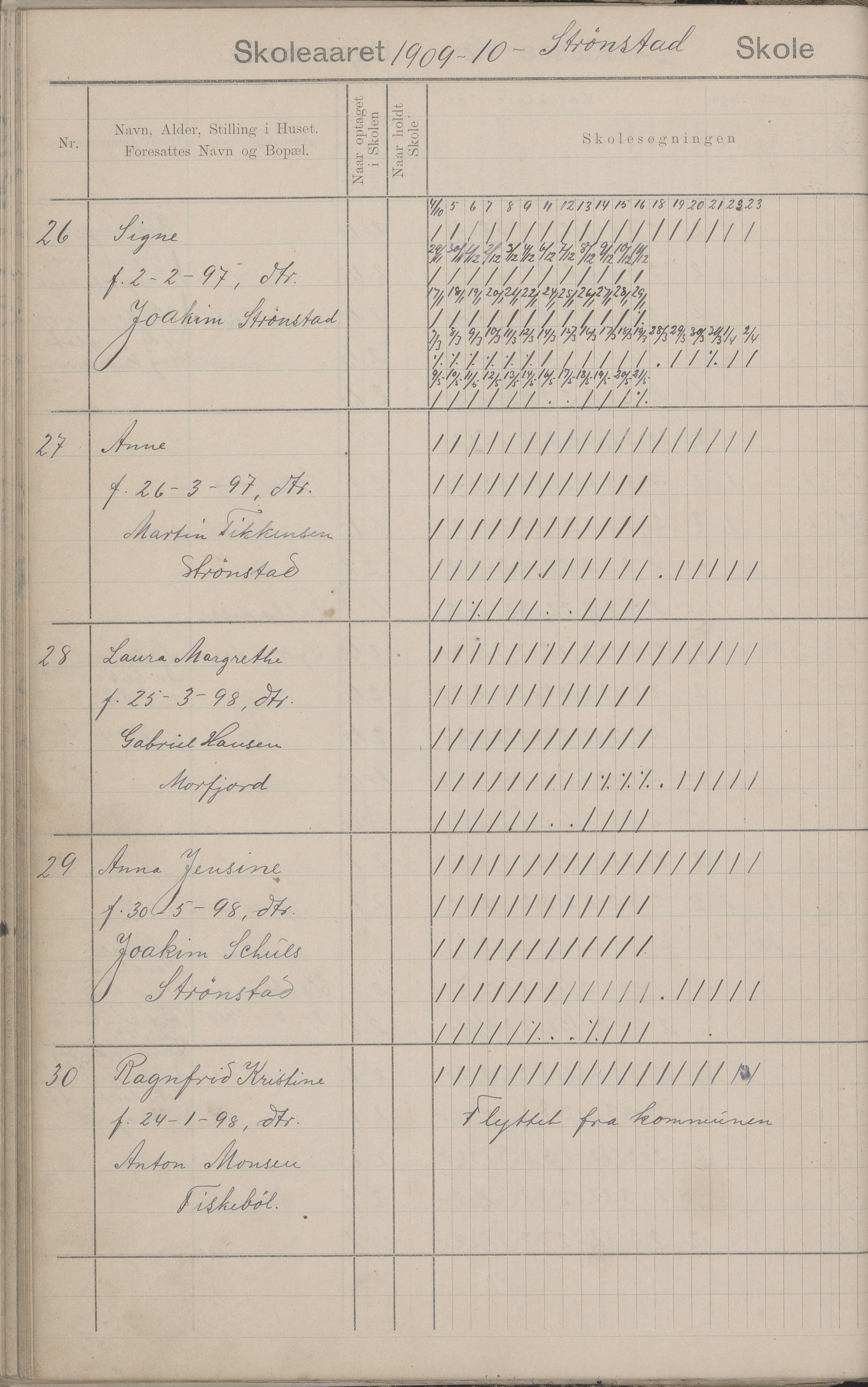 Hadsel kommune. Strønstad skolekrets, AIN/K-18660.510.13/G/L0001: Skoleprotokoll for Strønstad skole - Seloter, 1905-1914