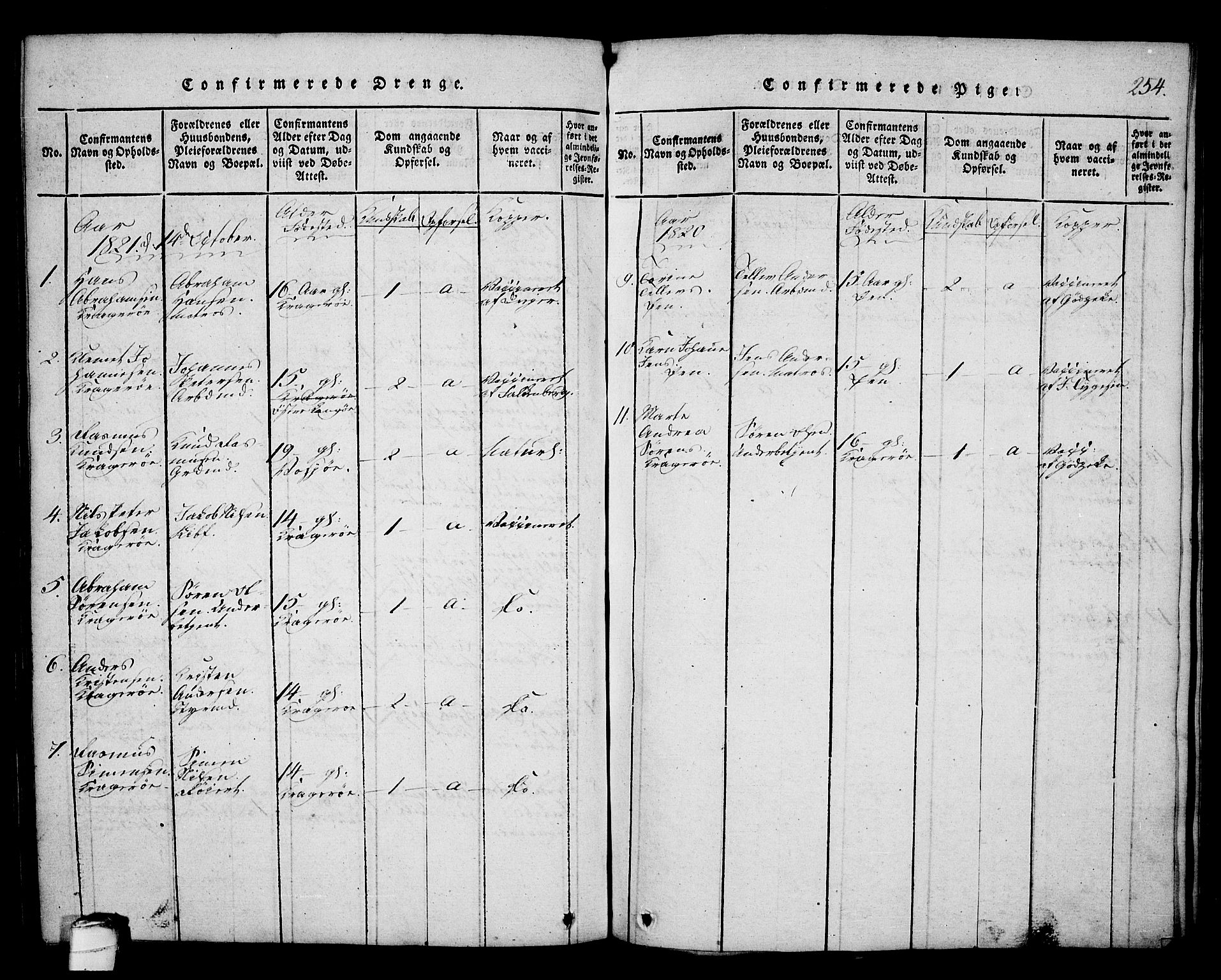 Kragerø kirkebøker, AV/SAKO-A-278/G/Ga/L0002: Klokkerbok nr. 2, 1814-1831, s. 254