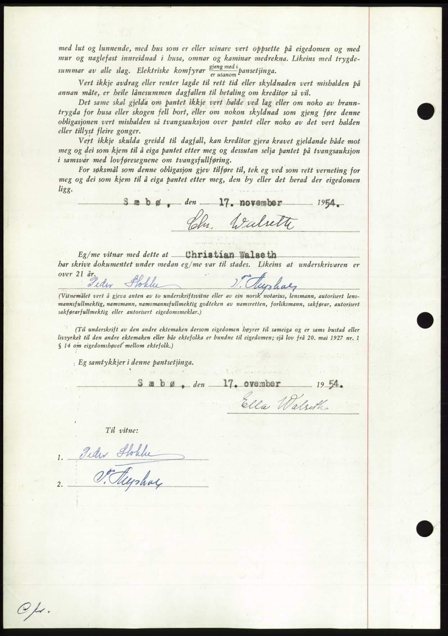 Søre Sunnmøre sorenskriveri, AV/SAT-A-4122/1/2/2C/L0126: Pantebok nr. 14B, 1954-1955, Dagboknr: 3138/1954