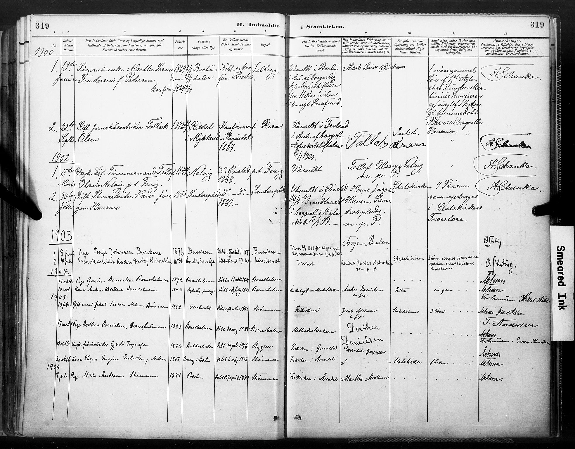 Øyestad sokneprestkontor, AV/SAK-1111-0049/F/Fa/L0018: Ministerialbok nr. A 18, 1897-1907, s. 319