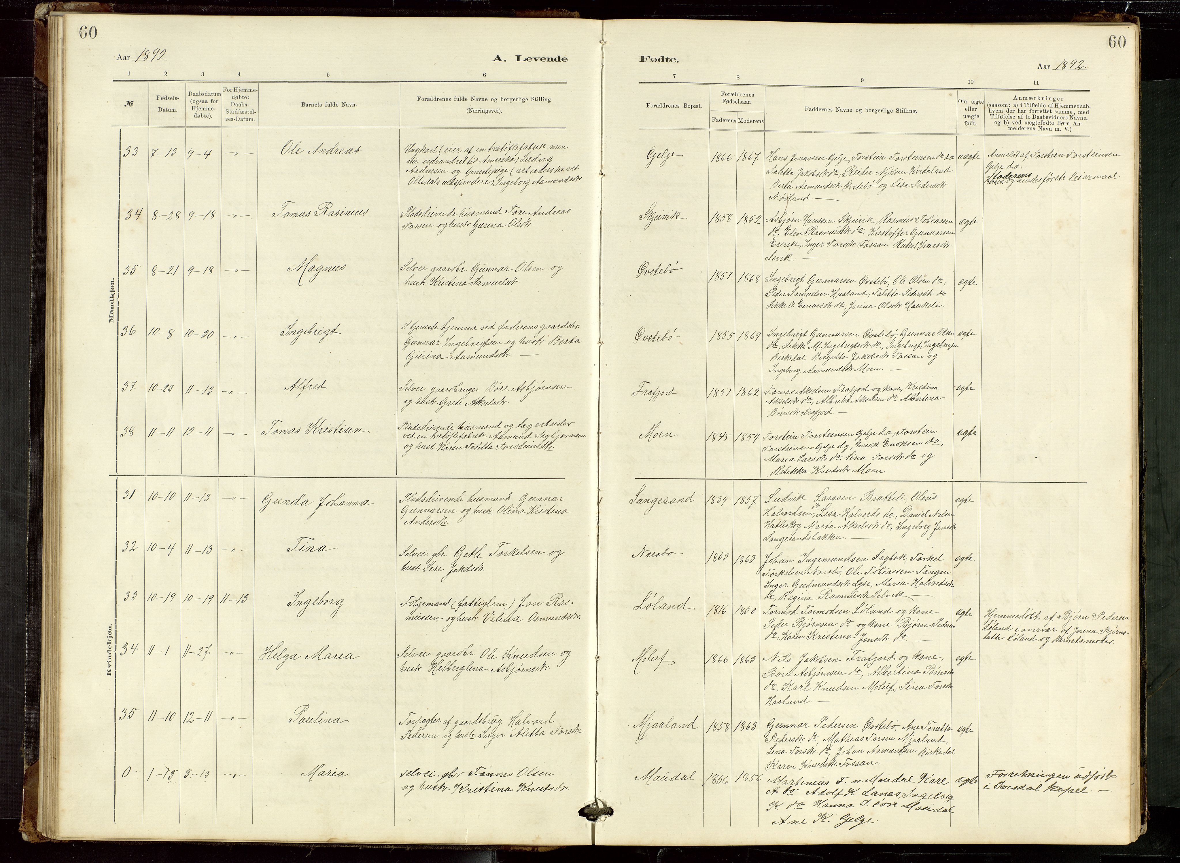 Høgsfjord sokneprestkontor, AV/SAST-A-101624/H/Ha/Hab/L0009: Klokkerbok nr. B 9, 1883-1920, s. 60