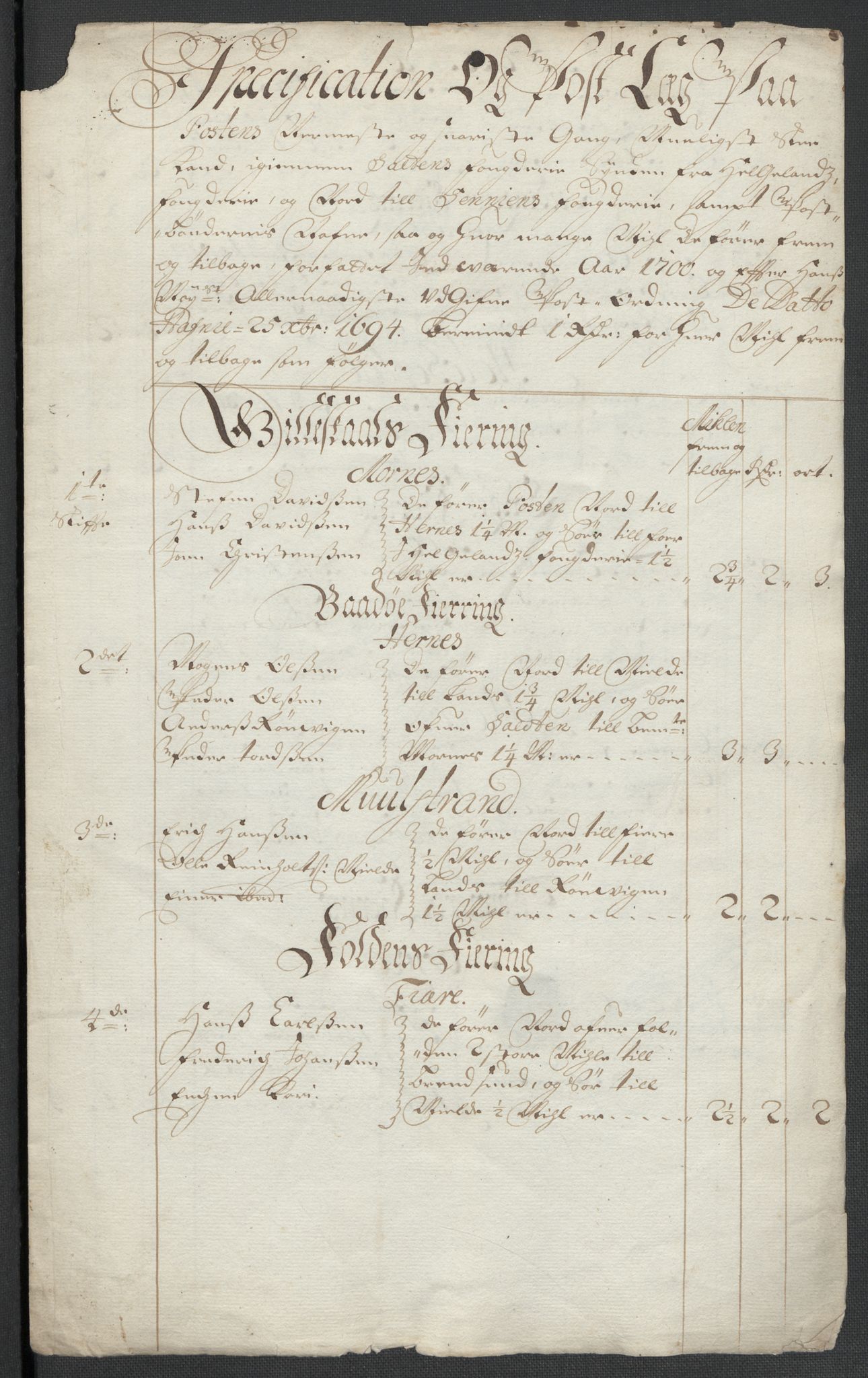 Rentekammeret inntil 1814, Reviderte regnskaper, Fogderegnskap, AV/RA-EA-4092/R66/L4579: Fogderegnskap Salten, 1697-1700, s. 418