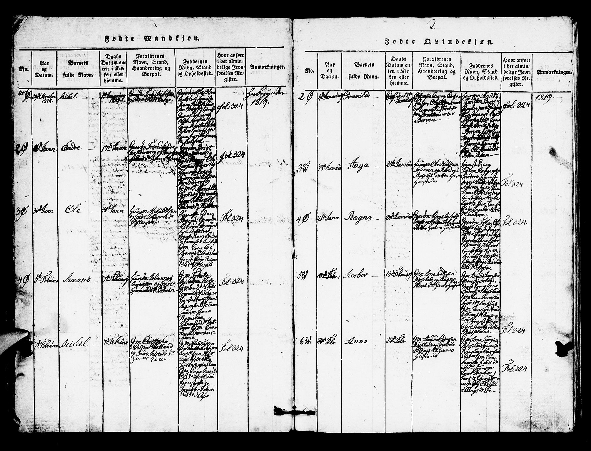 Kvam sokneprestembete, AV/SAB-A-76201/H/Hab: Klokkerbok nr. A 1, 1818-1832, s. 2