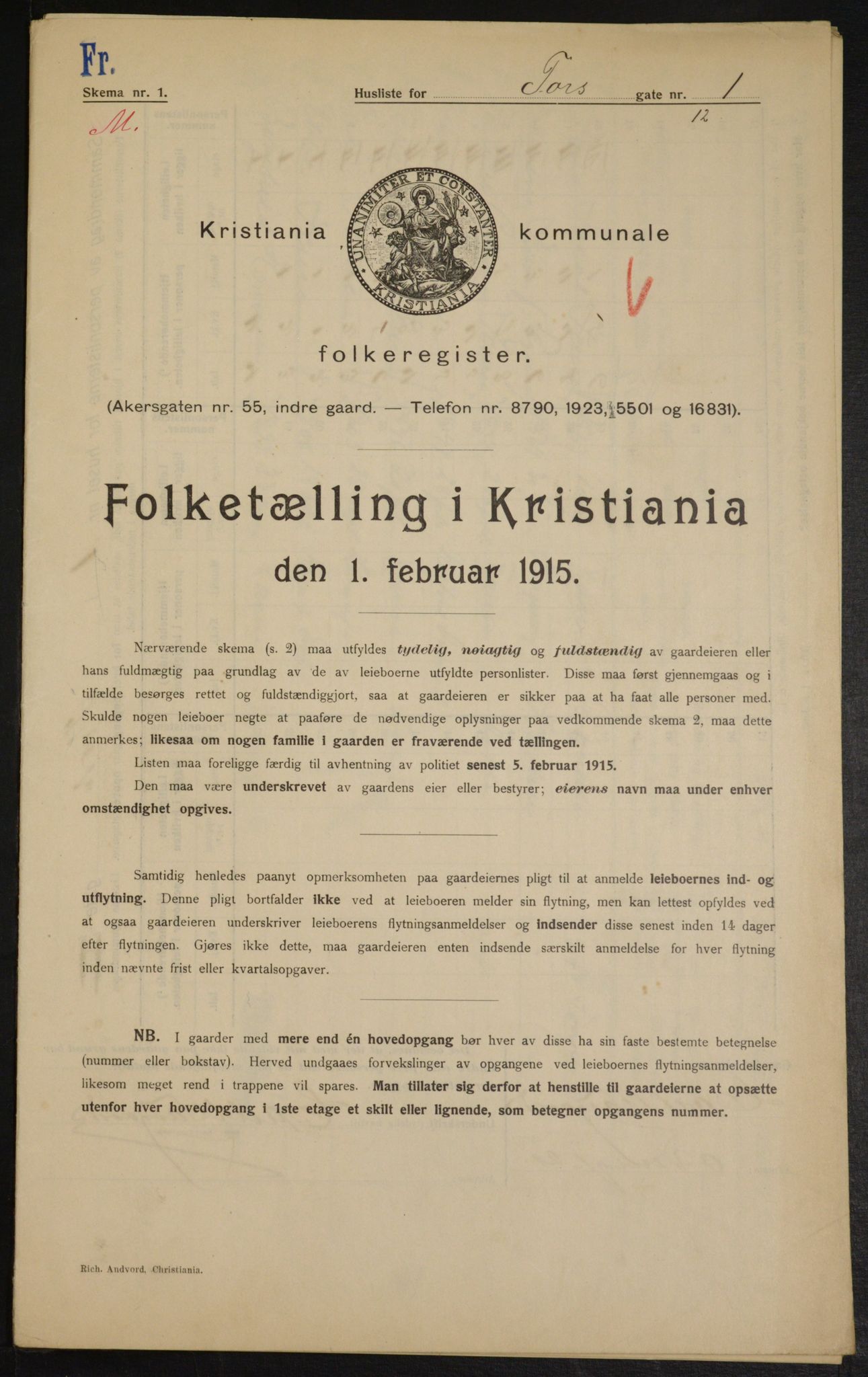 OBA, Kommunal folketelling 1.2.1915 for Kristiania, 1915, s. 114616