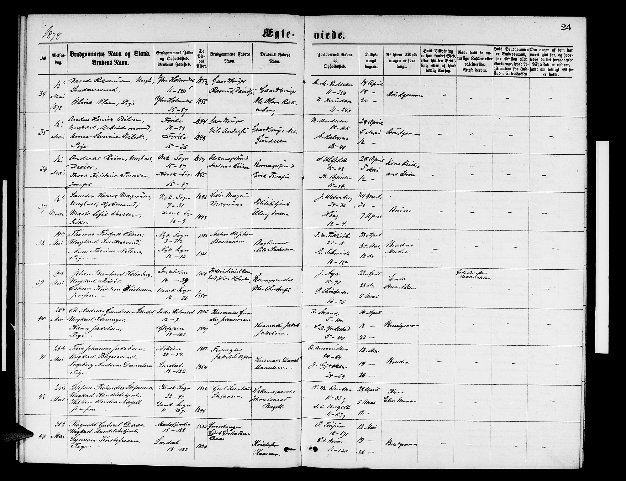 Domkirken sokneprestembete, AV/SAB-A-74801/H/Hab/L0031: Klokkerbok nr. D 3, 1877-1880, s. 24