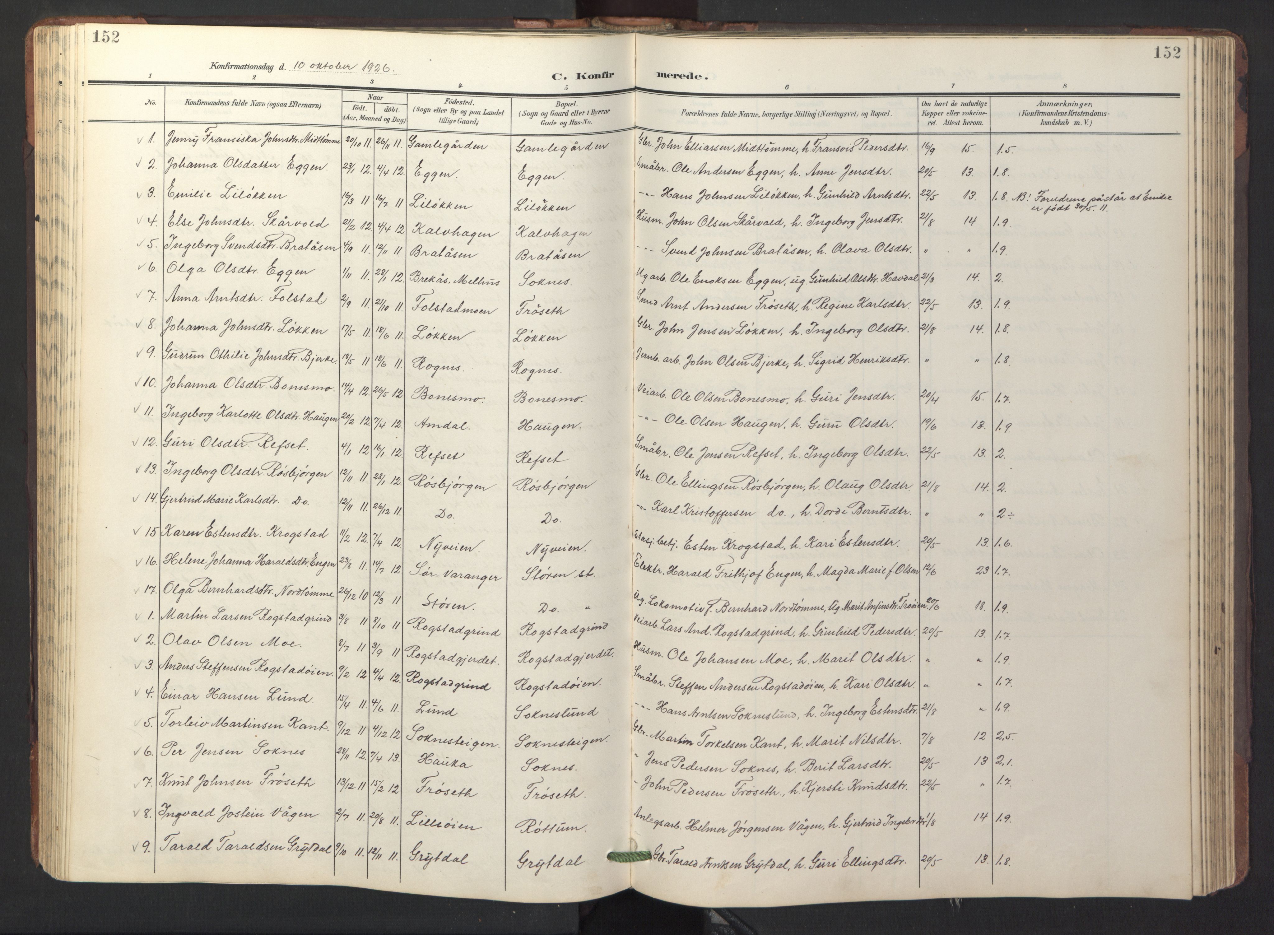 Ministerialprotokoller, klokkerbøker og fødselsregistre - Sør-Trøndelag, AV/SAT-A-1456/687/L1019: Klokkerbok nr. 687C03, 1904-1931, s. 152