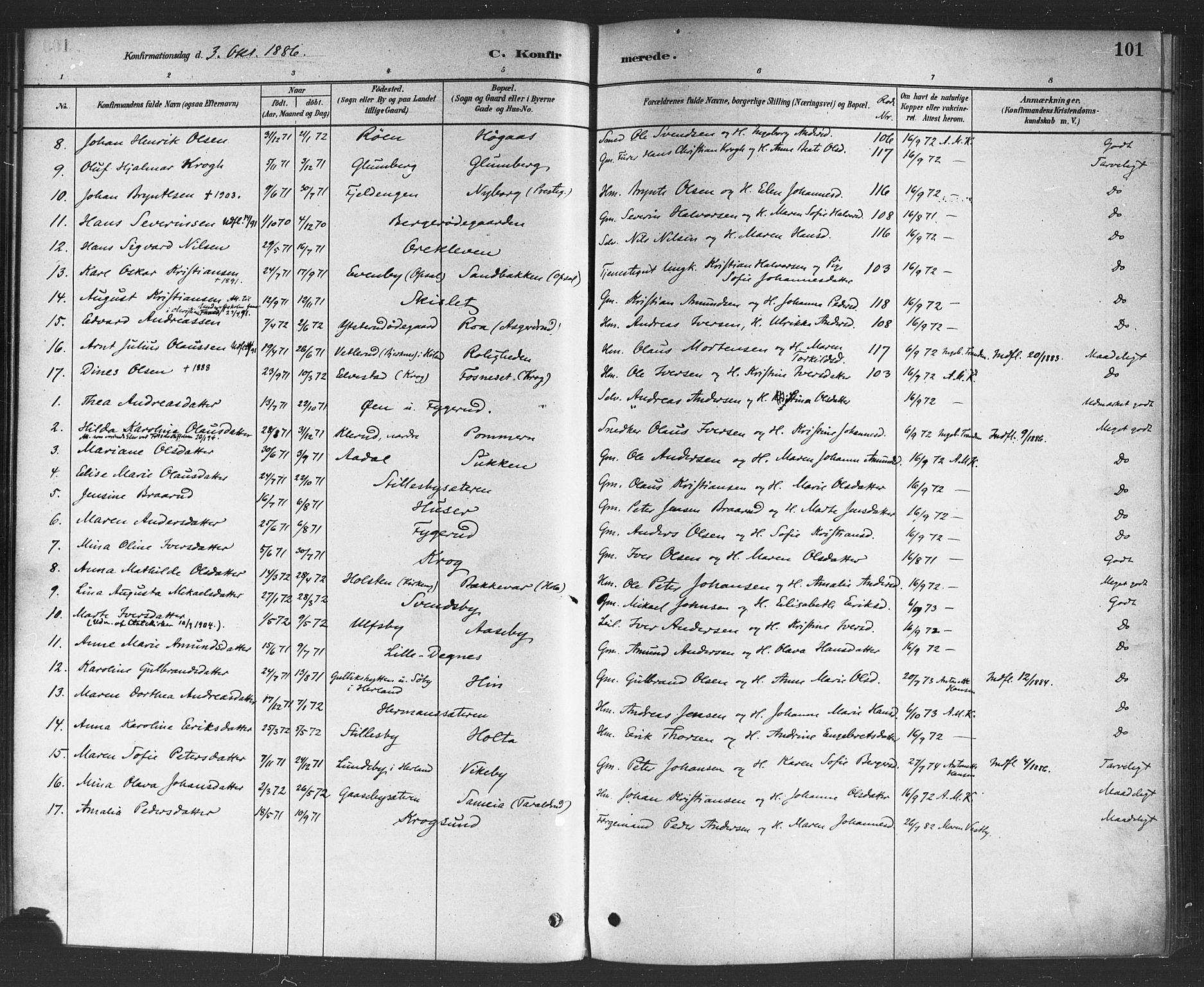 Rødenes prestekontor Kirkebøker, AV/SAO-A-2005/F/Fa/L0009: Ministerialbok nr. I 9, 1880-1889, s. 101