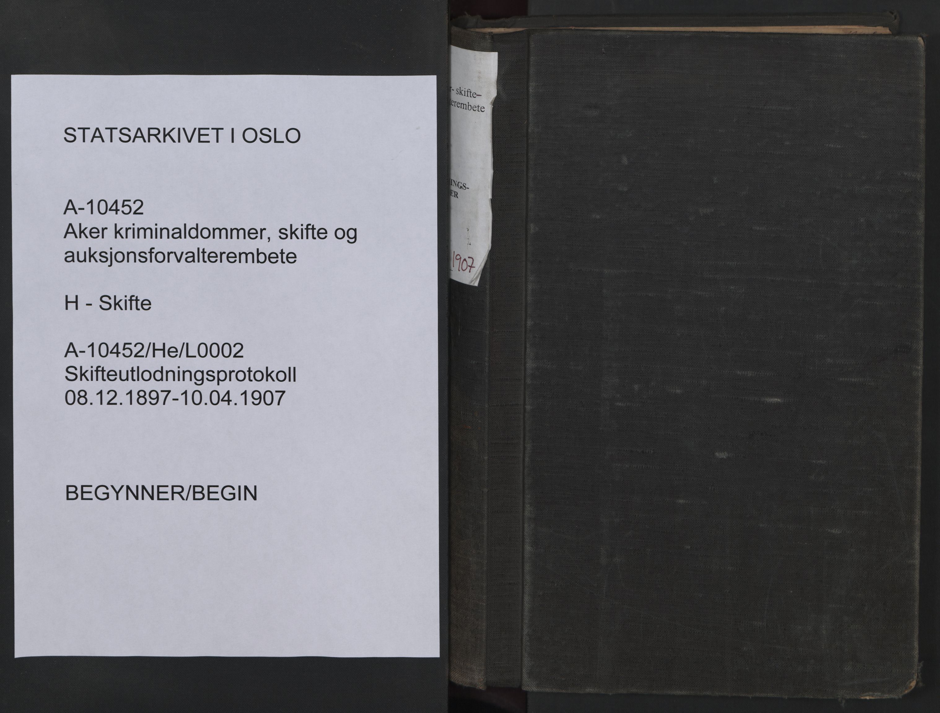 Aker kriminaldommer, skifte- og auksjonsforvalterembete, AV/SAO-A-10452/H/He/L0002: Utlodningsprotokoll, 1902-1907