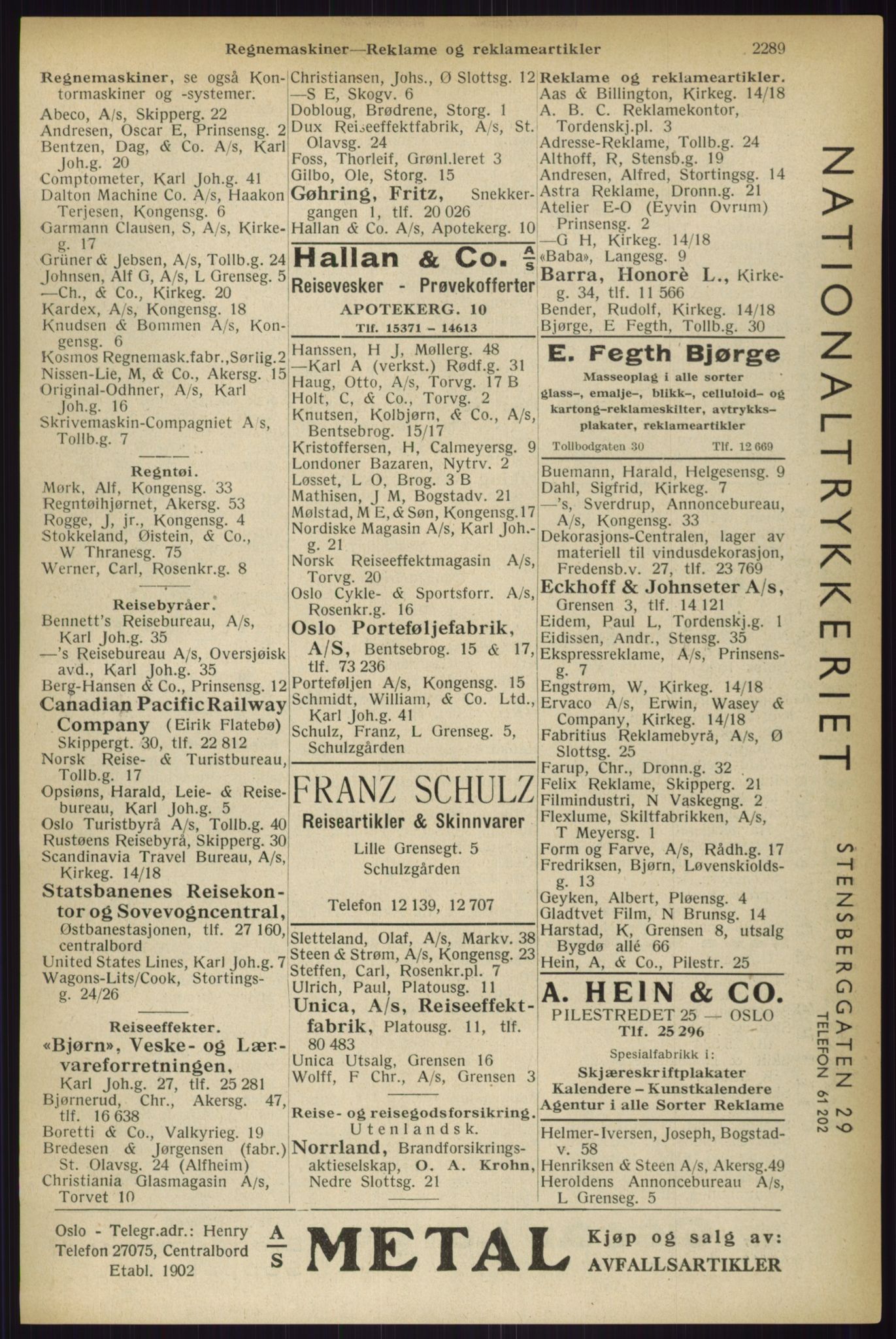 Kristiania/Oslo adressebok, PUBL/-, 1933, s. 2289