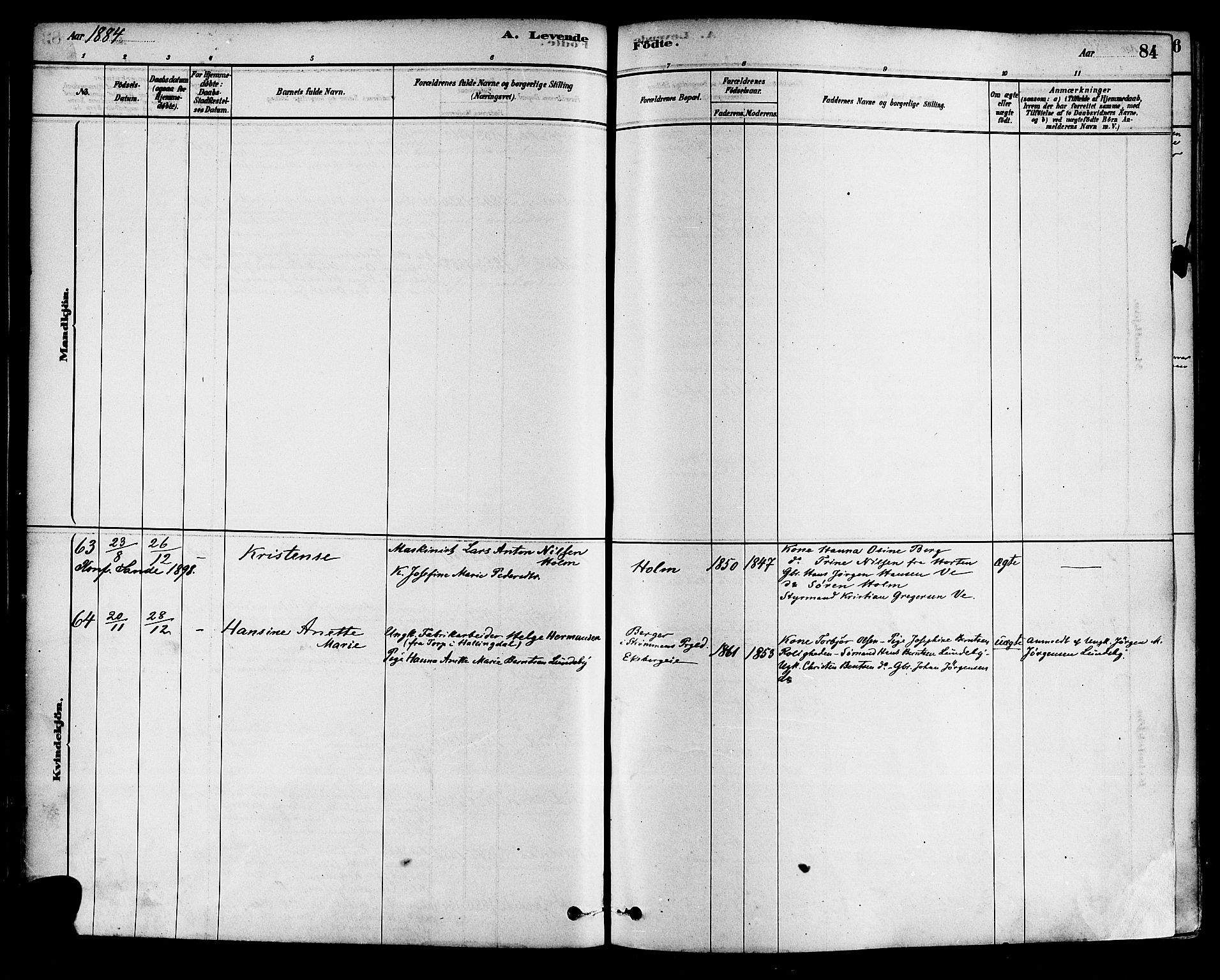 Sande Kirkebøker, AV/SAKO-A-53/F/Fa/L0006: Ministerialbok nr. 6, 1878-1888, s. 84