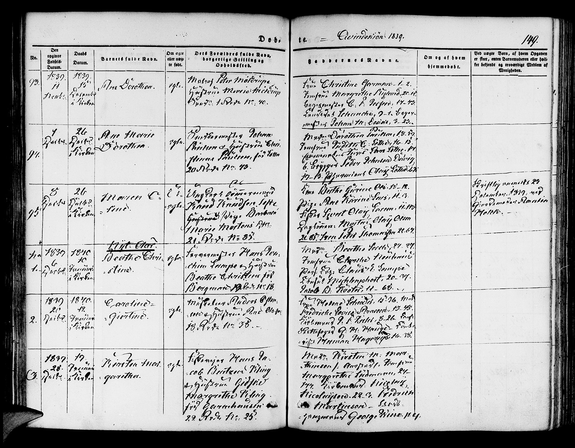 Korskirken sokneprestembete, AV/SAB-A-76101/H/Hab: Klokkerbok nr. B 1, 1839-1847, s. 149
