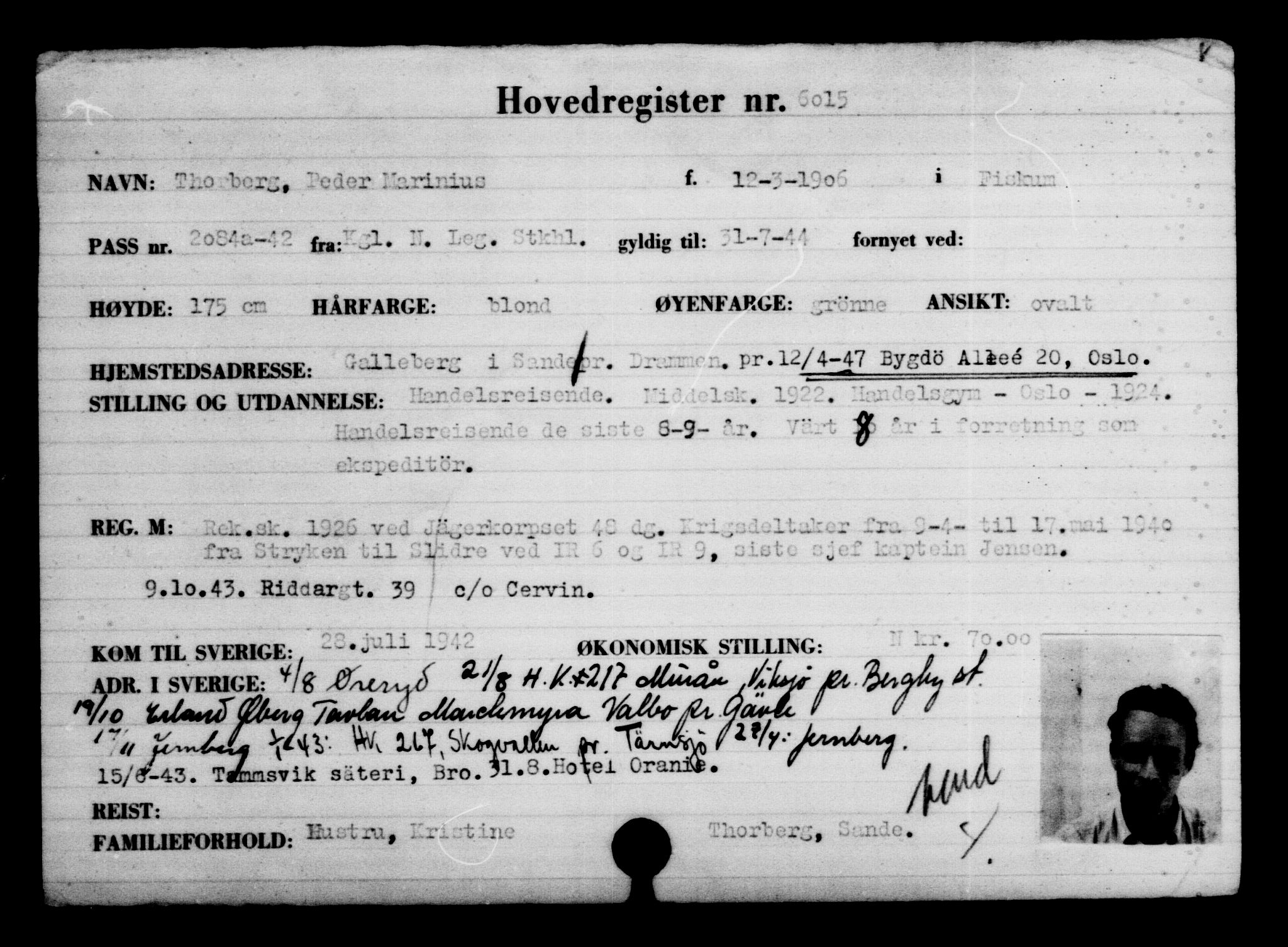 Utenriksstasjonene, Legasjonen i Stockholm, Flyktningkontoret, AV/RA-S-6753/V/Va/L0004: Kjesäterkartoteket, flyktninger med registreringsnr. 3496-6610, 1940-1945, s. 2946