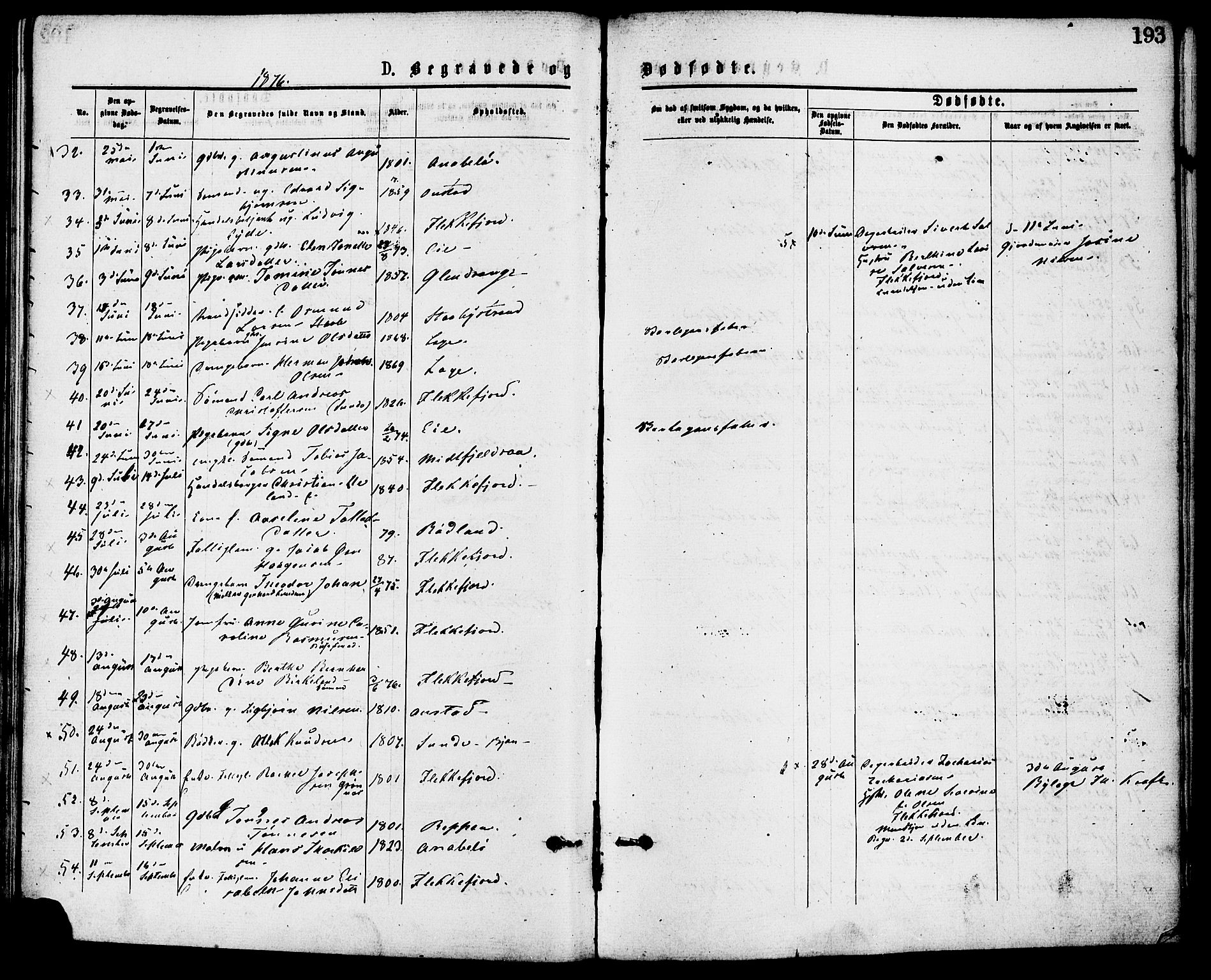 Flekkefjord sokneprestkontor, AV/SAK-1111-0012/F/Fa/Fac/L0007: Ministerialbok nr. A 7, 1875-1885, s. 193