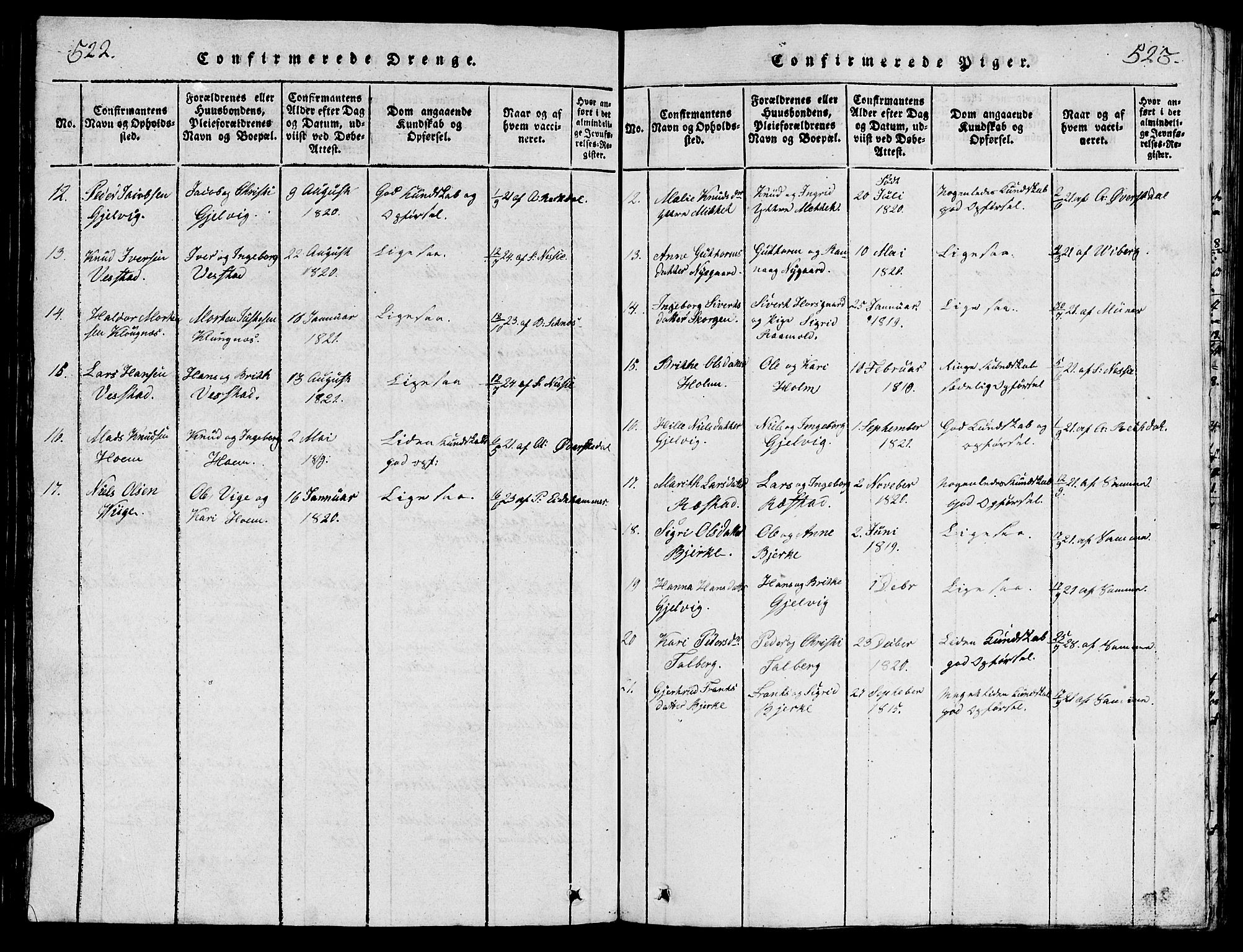 Ministerialprotokoller, klokkerbøker og fødselsregistre - Møre og Romsdal, AV/SAT-A-1454/547/L0610: Klokkerbok nr. 547C01, 1818-1839, s. 522-523