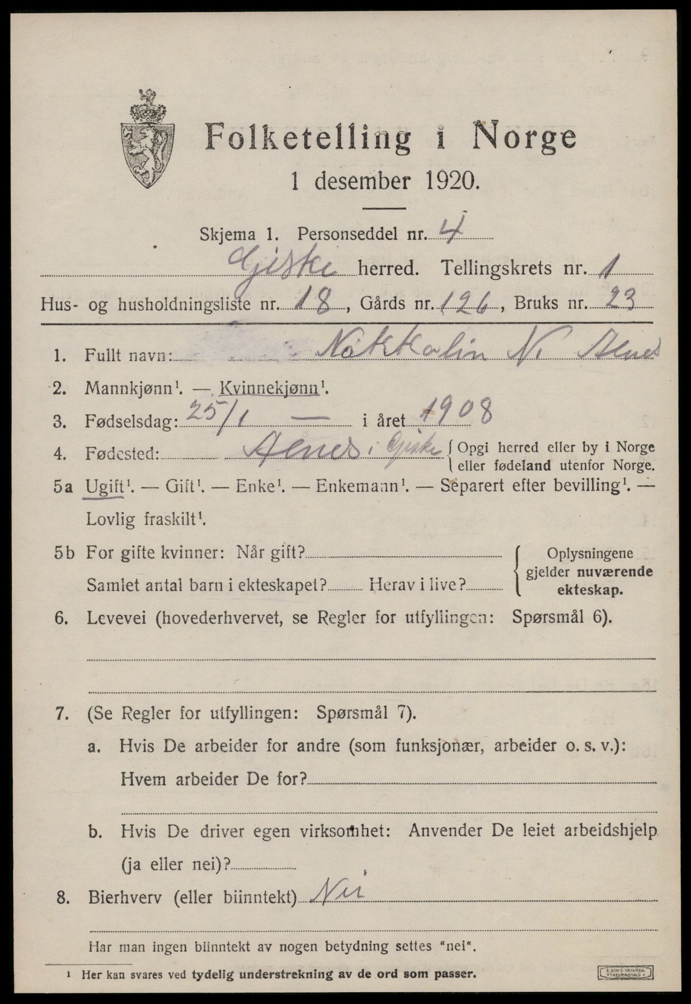 SAT, Folketelling 1920 for 1532 Giske herred, 1920, s. 826
