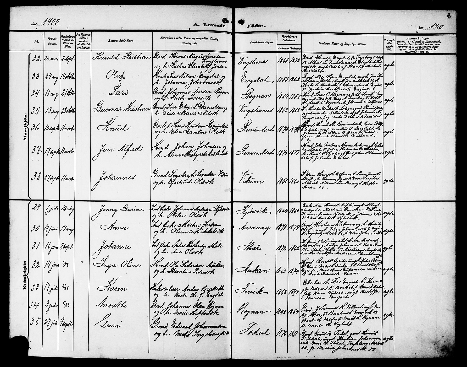 Ministerialprotokoller, klokkerbøker og fødselsregistre - Møre og Romsdal, AV/SAT-A-1454/578/L0910: Klokkerbok nr. 578C03, 1900-1921, s. 6