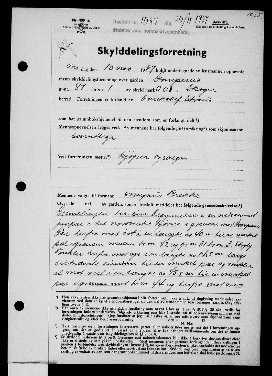 Holmestrand sorenskriveri, SAKO/A-67/G/Ga/Gaa/L0048: Pantebok nr. A-48, 1936-1937, Dagboknr: 1587/1937