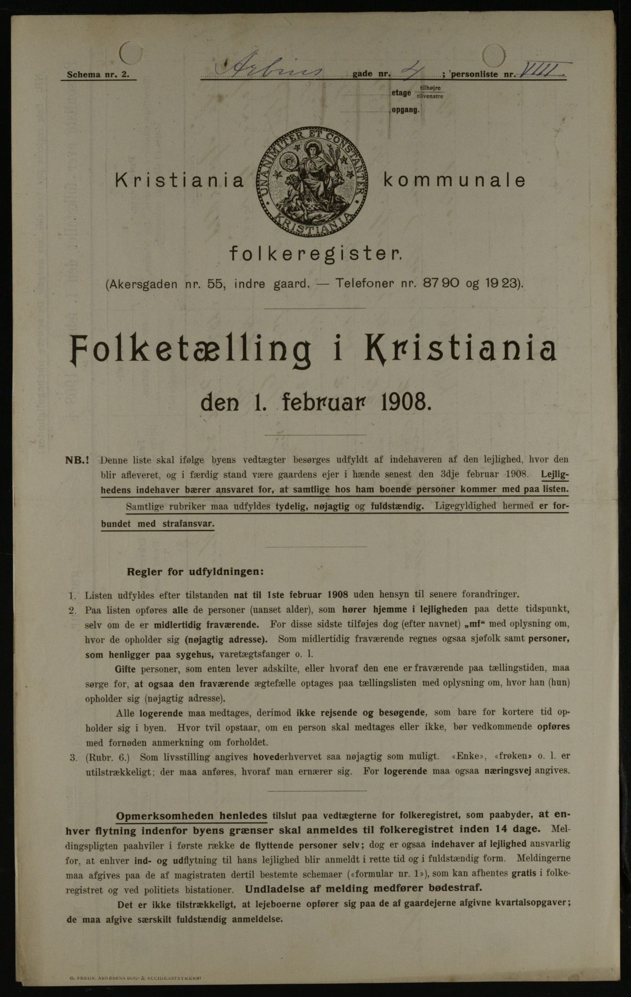 OBA, Kommunal folketelling 1.2.1908 for Kristiania kjøpstad, 1908, s. 1809