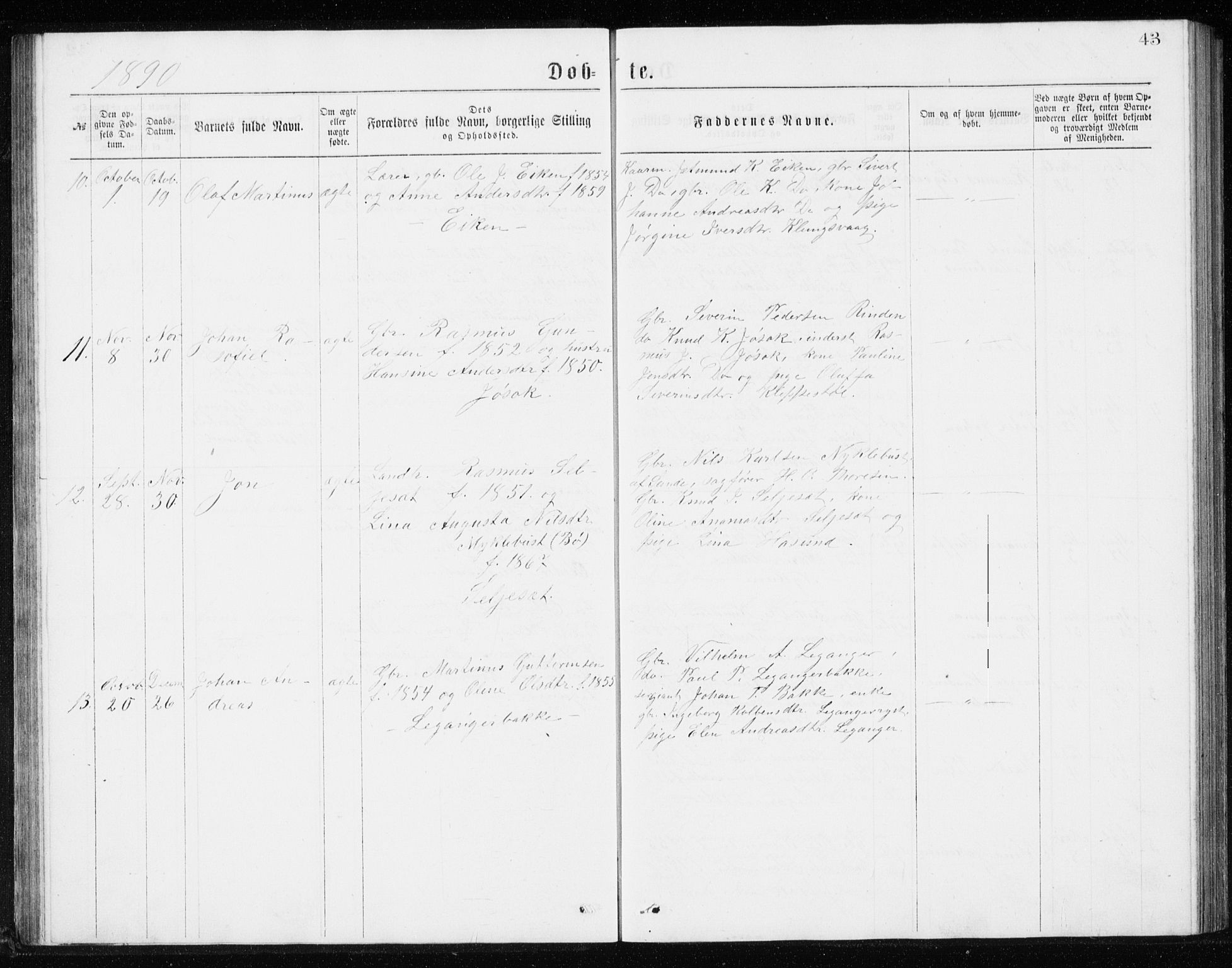 Ministerialprotokoller, klokkerbøker og fødselsregistre - Møre og Romsdal, AV/SAT-A-1454/508/L0097: Klokkerbok nr. 508C01, 1873-1897, s. 43