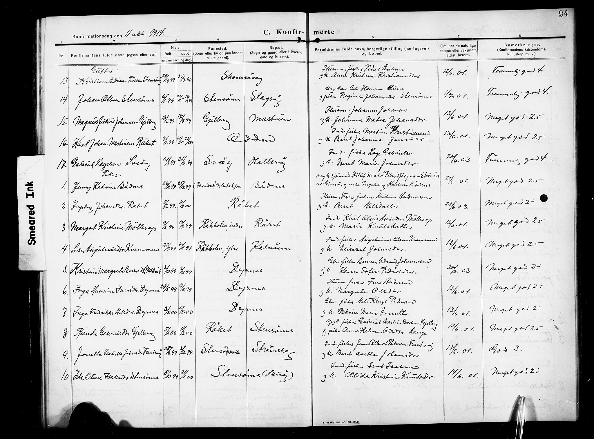 Ministerialprotokoller, klokkerbøker og fødselsregistre - Møre og Romsdal, AV/SAT-A-1454/582/L0949: Klokkerbok nr. 582C01, 1909-1925, s. 94