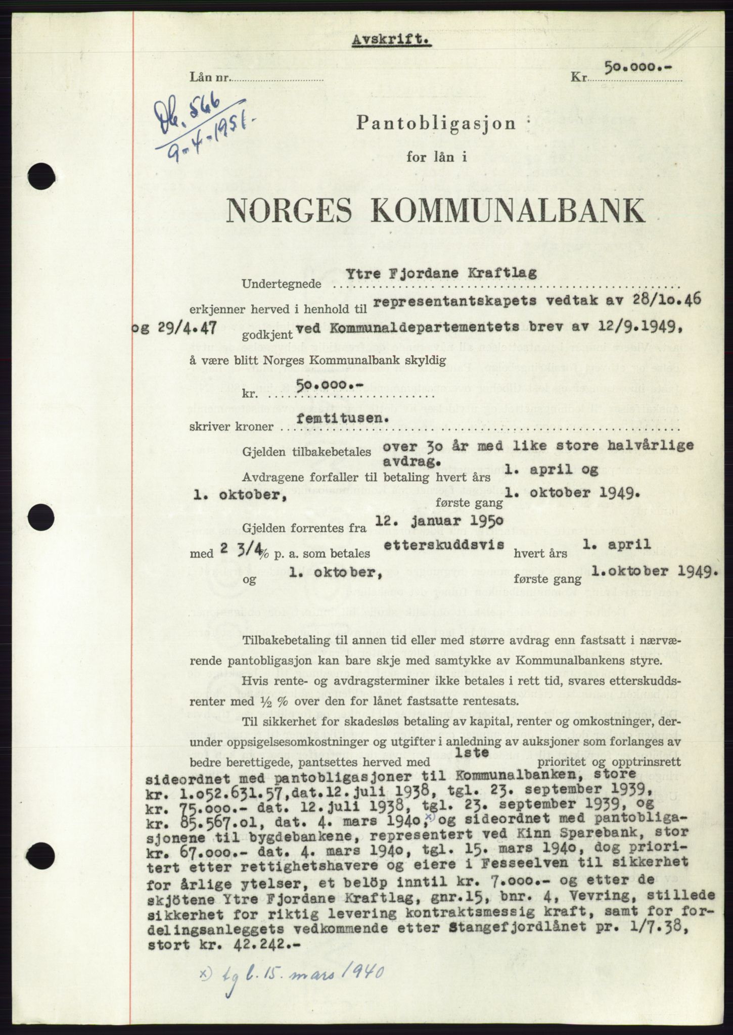 Søre Sunnmøre sorenskriveri, AV/SAT-A-4122/1/2/2C/L0119: Pantebok nr. 7B, 1950-1951, Dagboknr: 566/1951