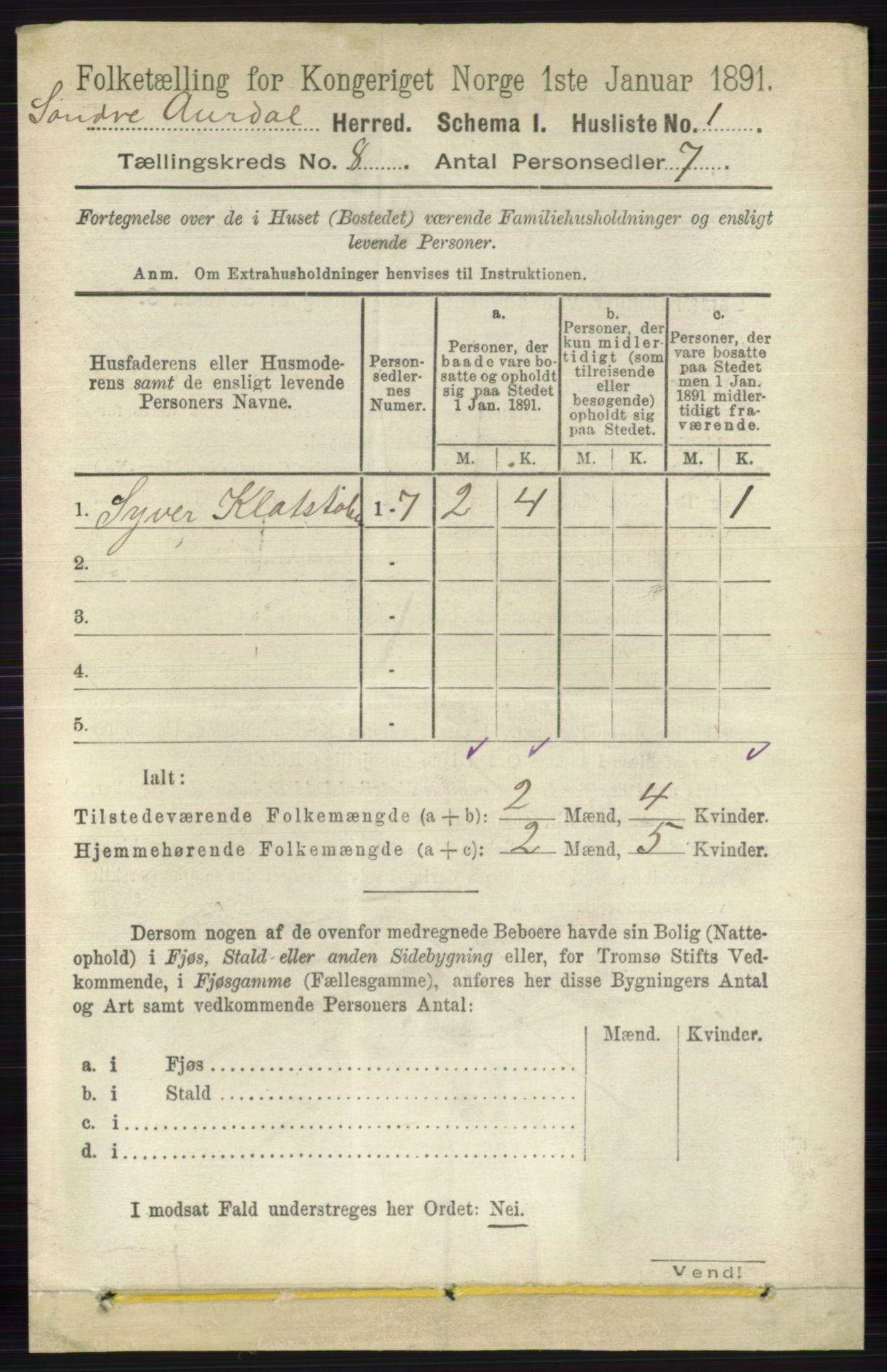 RA, Folketelling 1891 for 0540 Sør-Aurdal herred, 1891, s. 4751