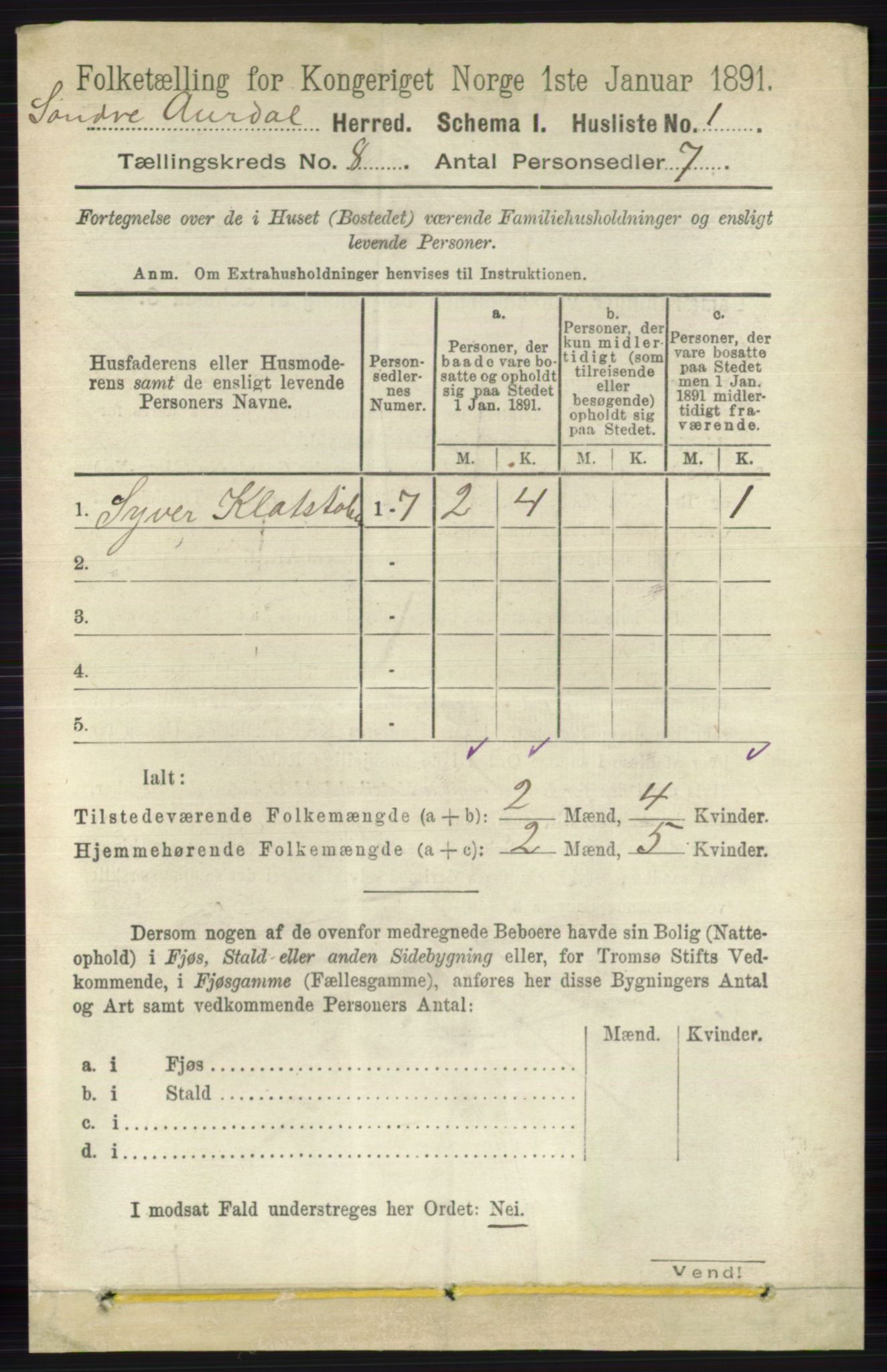 RA, Folketelling 1891 for 0540 Sør-Aurdal herred, 1891, s. 4751