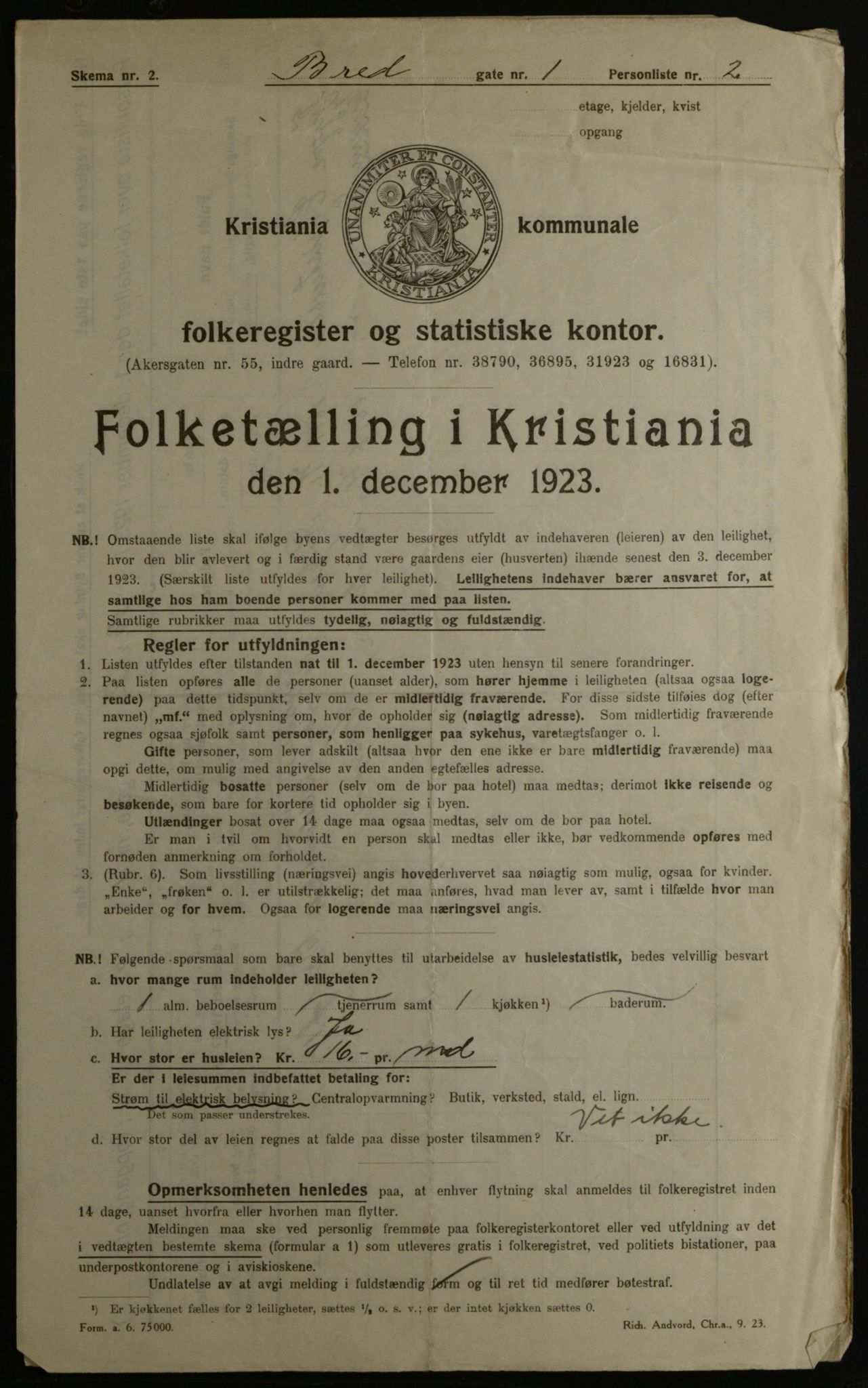 OBA, Kommunal folketelling 1.12.1923 for Kristiania, 1923, s. 9243