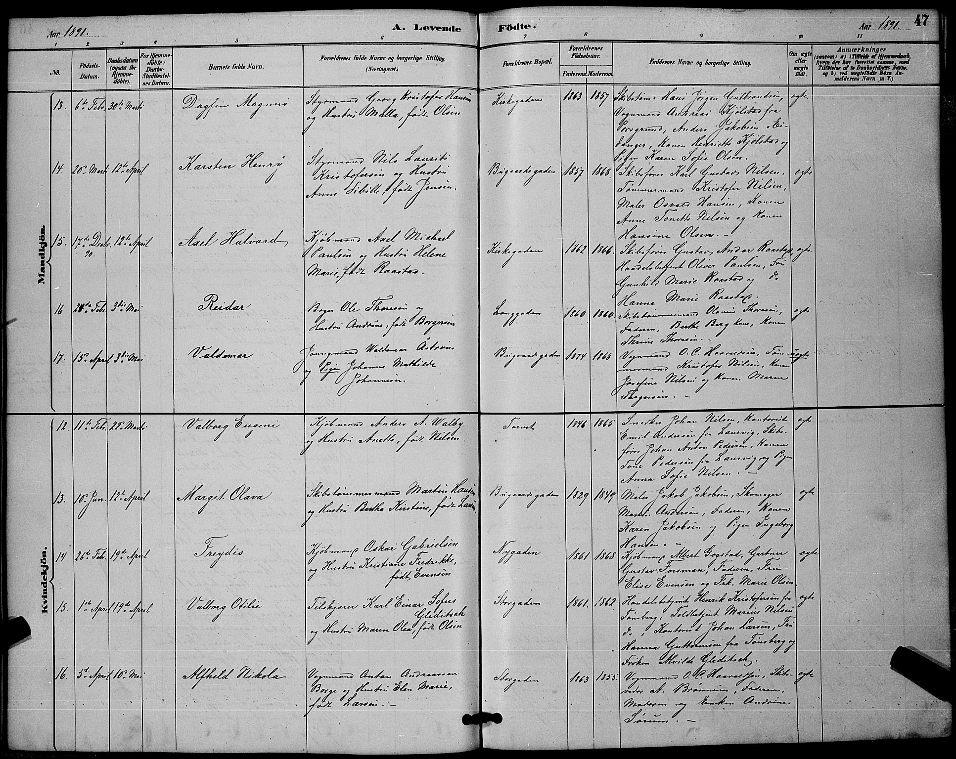 Sandefjord kirkebøker, AV/SAKO-A-315/G/Ga/L0001: Klokkerbok nr. 1, 1885-1903, s. 47