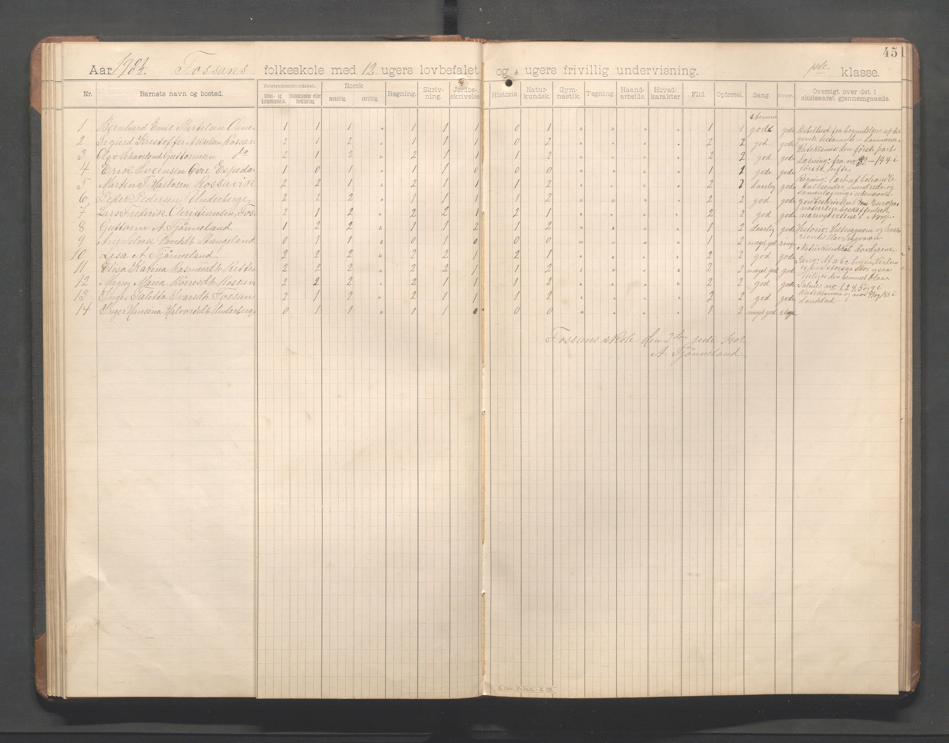 Forsand kommune - Forsand skole, IKAR/K-101611/H/L0001: Skoleprotokoll - folkeskolen, 1894-1917, s. 45