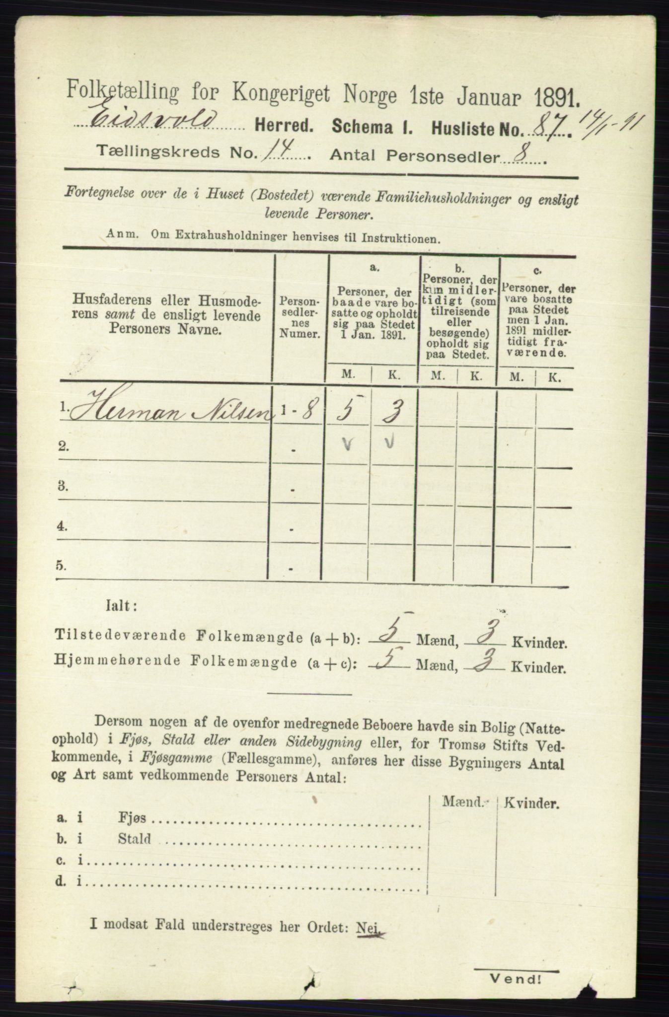 RA, Folketelling 1891 for 0237 Eidsvoll herred, 1891, s. 9426