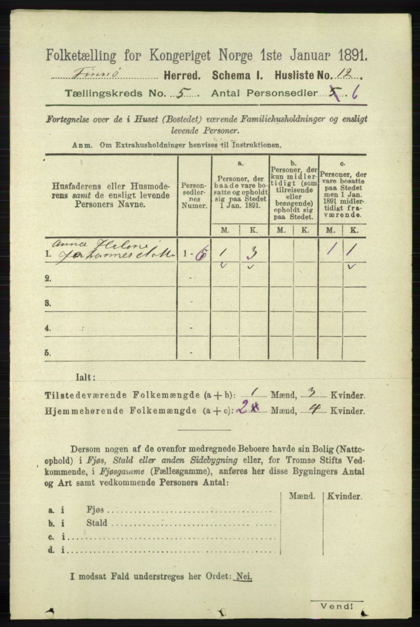 RA, Folketelling 1891 for 1141 Finnøy herred, 1891, s. 1096