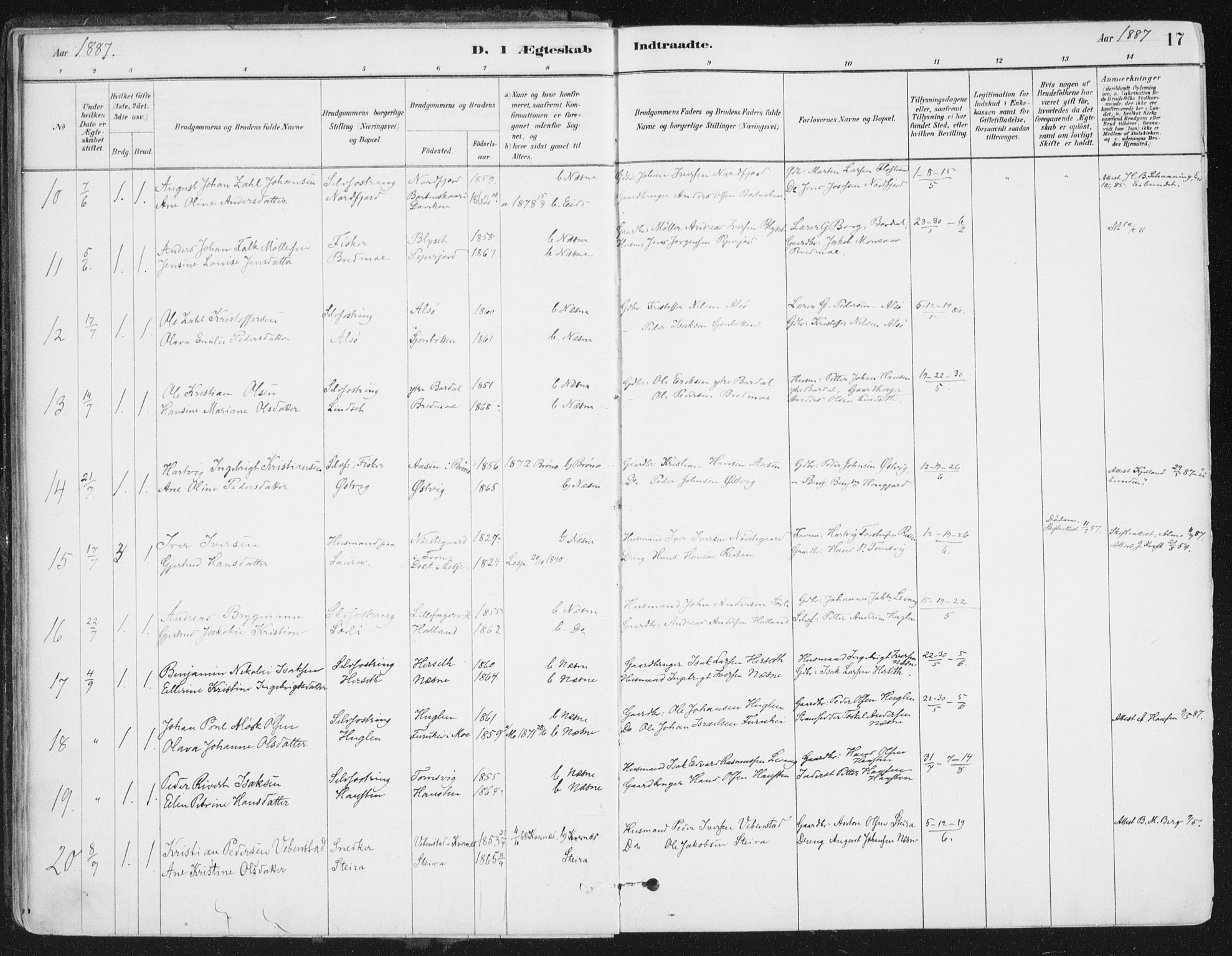 Ministerialprotokoller, klokkerbøker og fødselsregistre - Nordland, AV/SAT-A-1459/838/L0553: Ministerialbok nr. 838A11, 1880-1910, s. 17