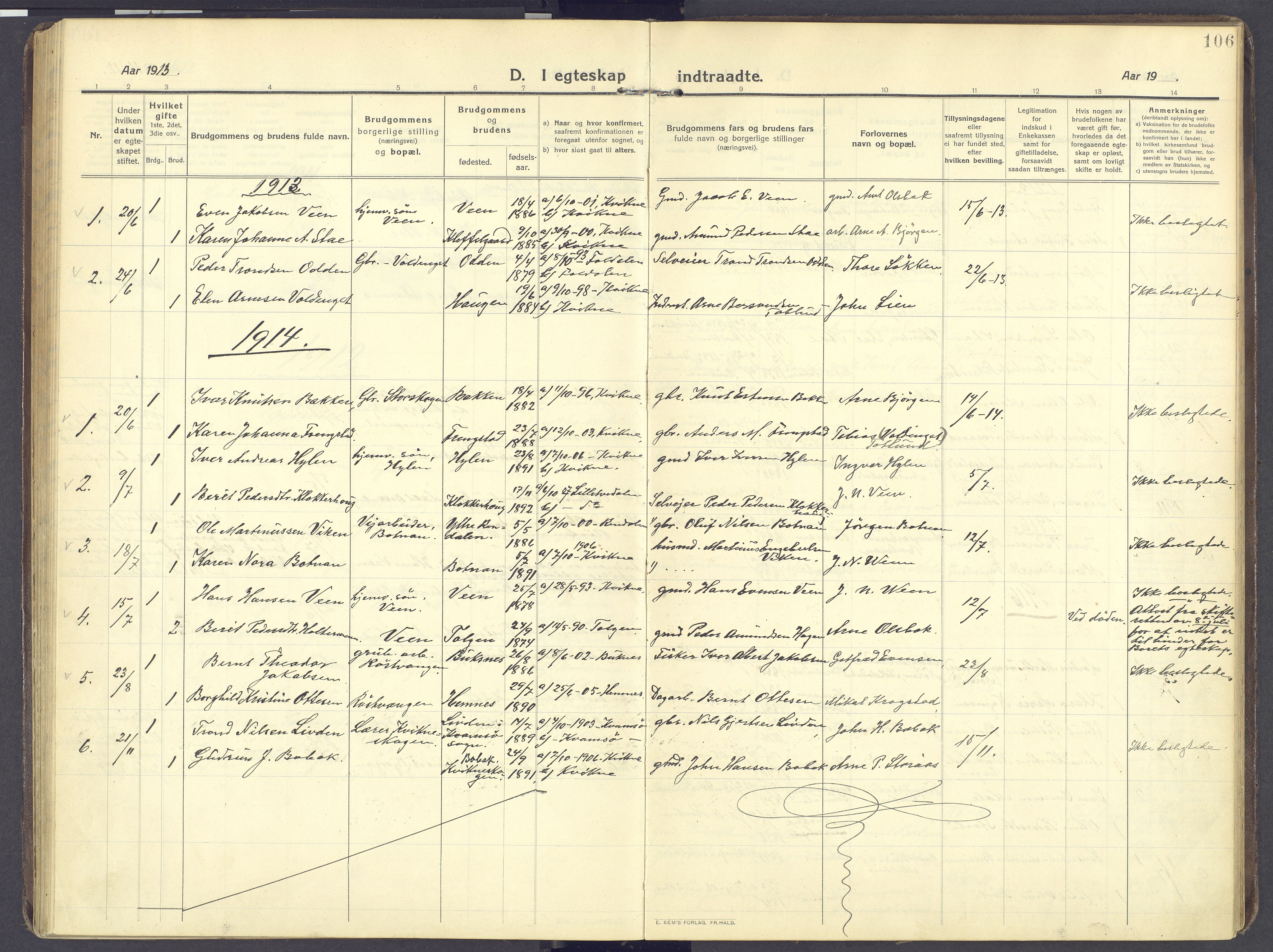 Kvikne prestekontor, SAH/PREST-064/H/Ha/Haa/L0009: Ministerialbok nr. 9, 1911-1942, s. 106