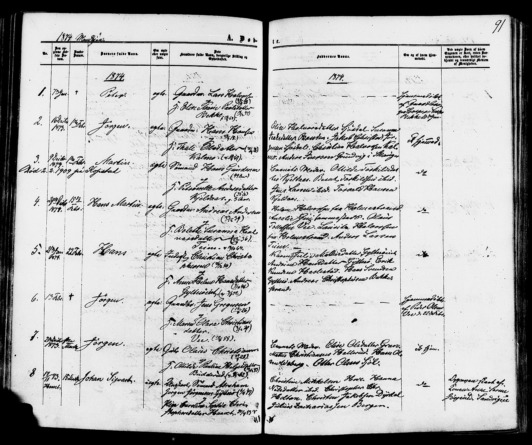 Sande Kirkebøker, AV/SAKO-A-53/F/Fa/L0005: Ministerialbok nr. 5, 1865-1877, s. 91