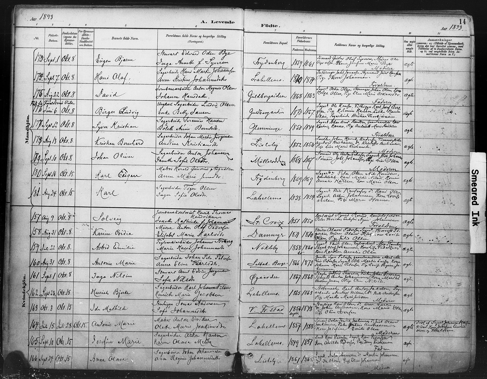 Glemmen prestekontor Kirkebøker, SAO/A-10908/F/Fa/L0013: Ministerialbok nr. 13, 1892-1907, s. 14
