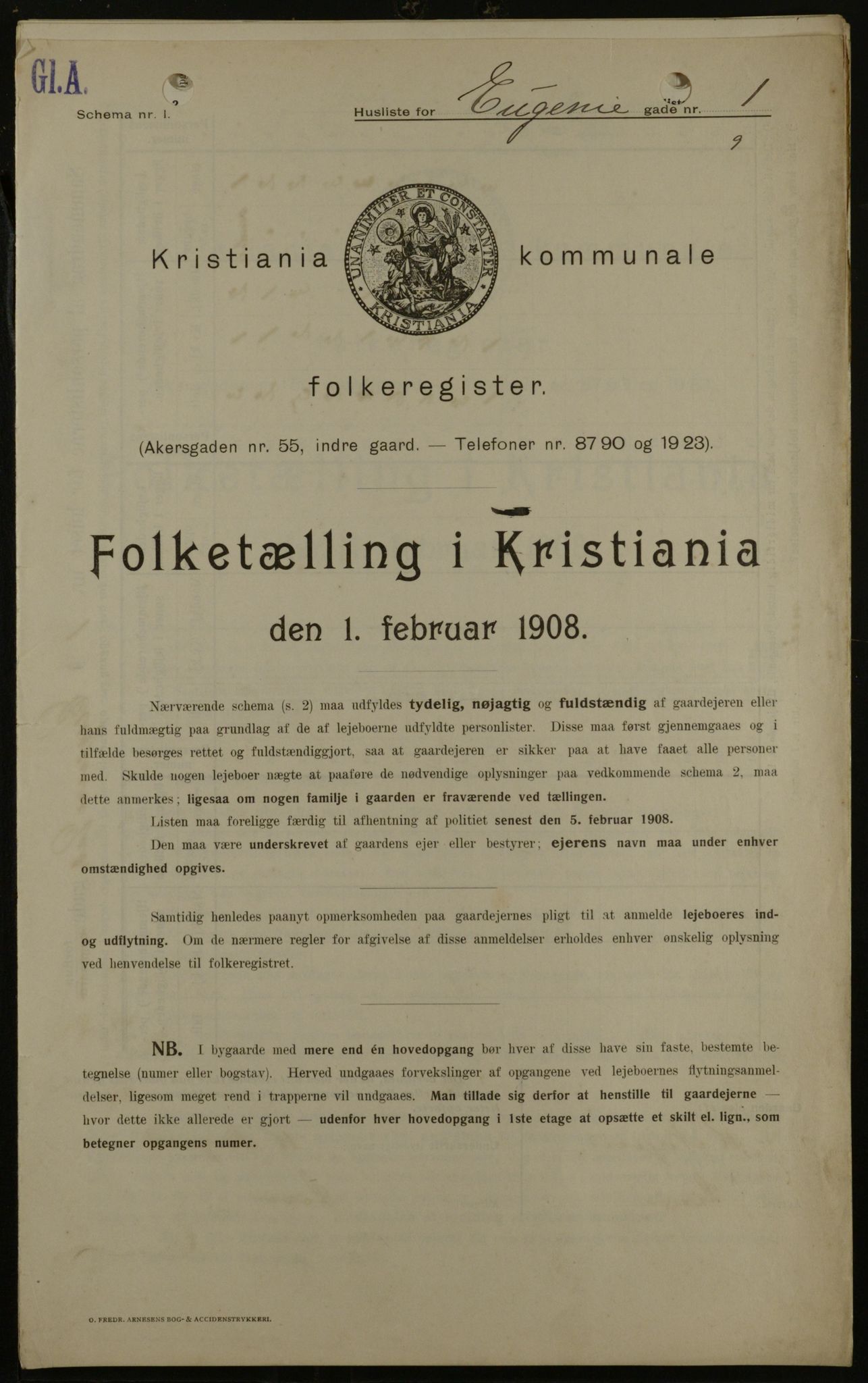 OBA, Kommunal folketelling 1.2.1908 for Kristiania kjøpstad, 1908, s. 20594