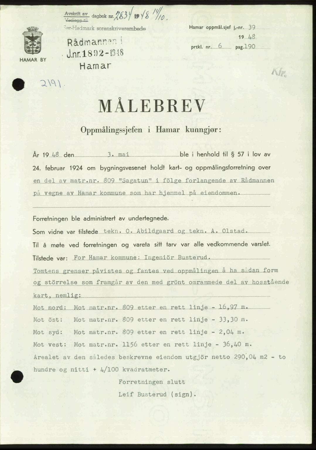 Sør-Hedmark sorenskriveri, SAH/TING-014/H/Hb/Hbd/L0018: Pantebok nr. 18, 1948-1949, Dagboknr: 2834/1948