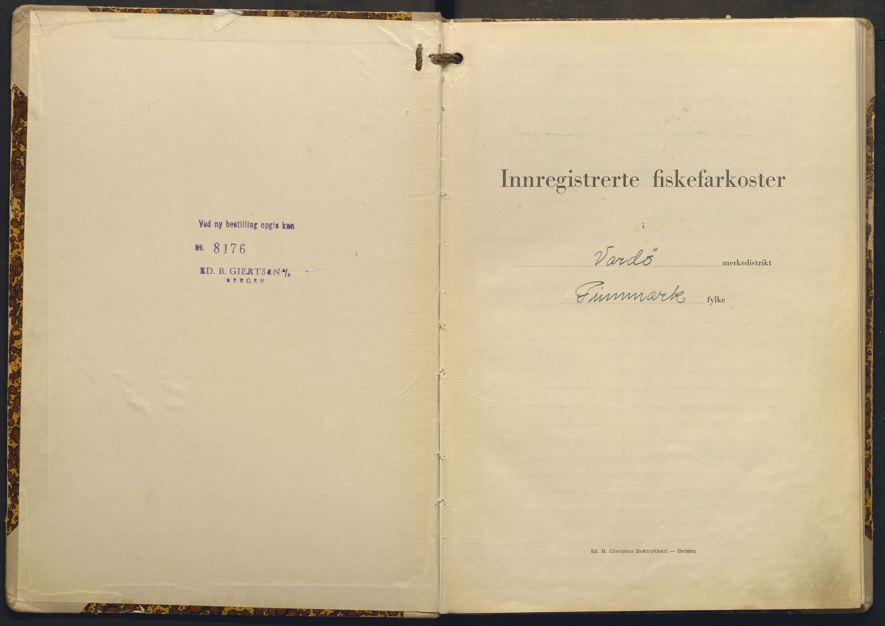 Fiskeridirektoratet - 1 Adm. ledelse - 13 Båtkontoret, AV/SAB-A-2003/I/Ia/Ia.a/L0066: 135.0122/3 Merkeprotokoll - Vardø, 1950-1957