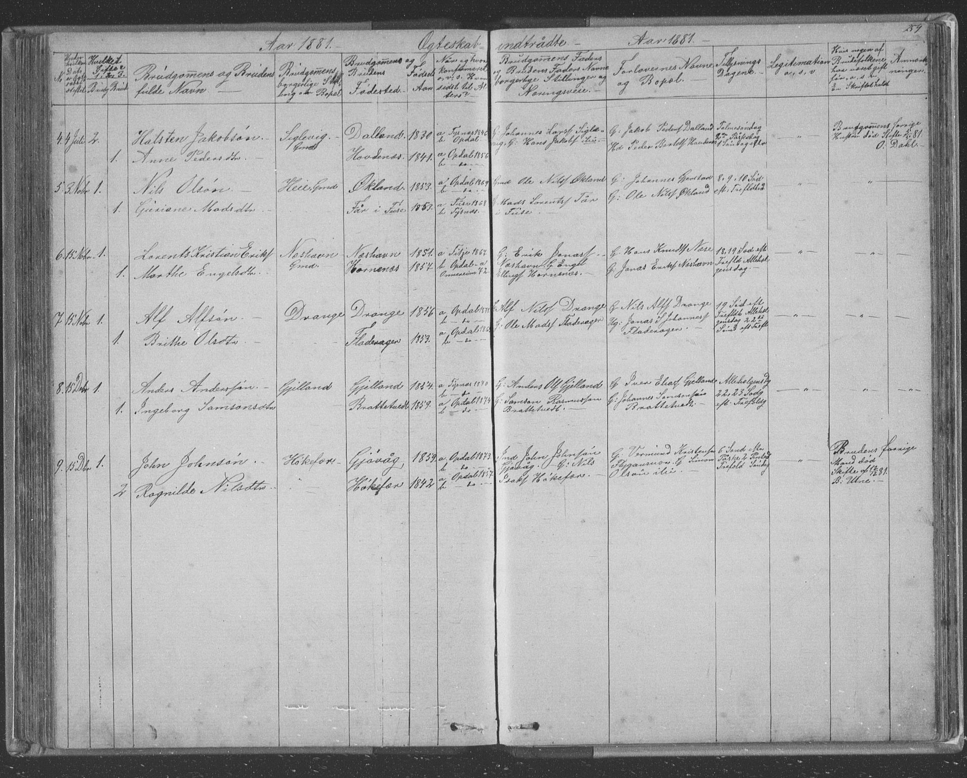 Tysnes sokneprestembete, AV/SAB-A-78601/H/Hab: Klokkerbok nr. E 2, 1875-1897, s. 259