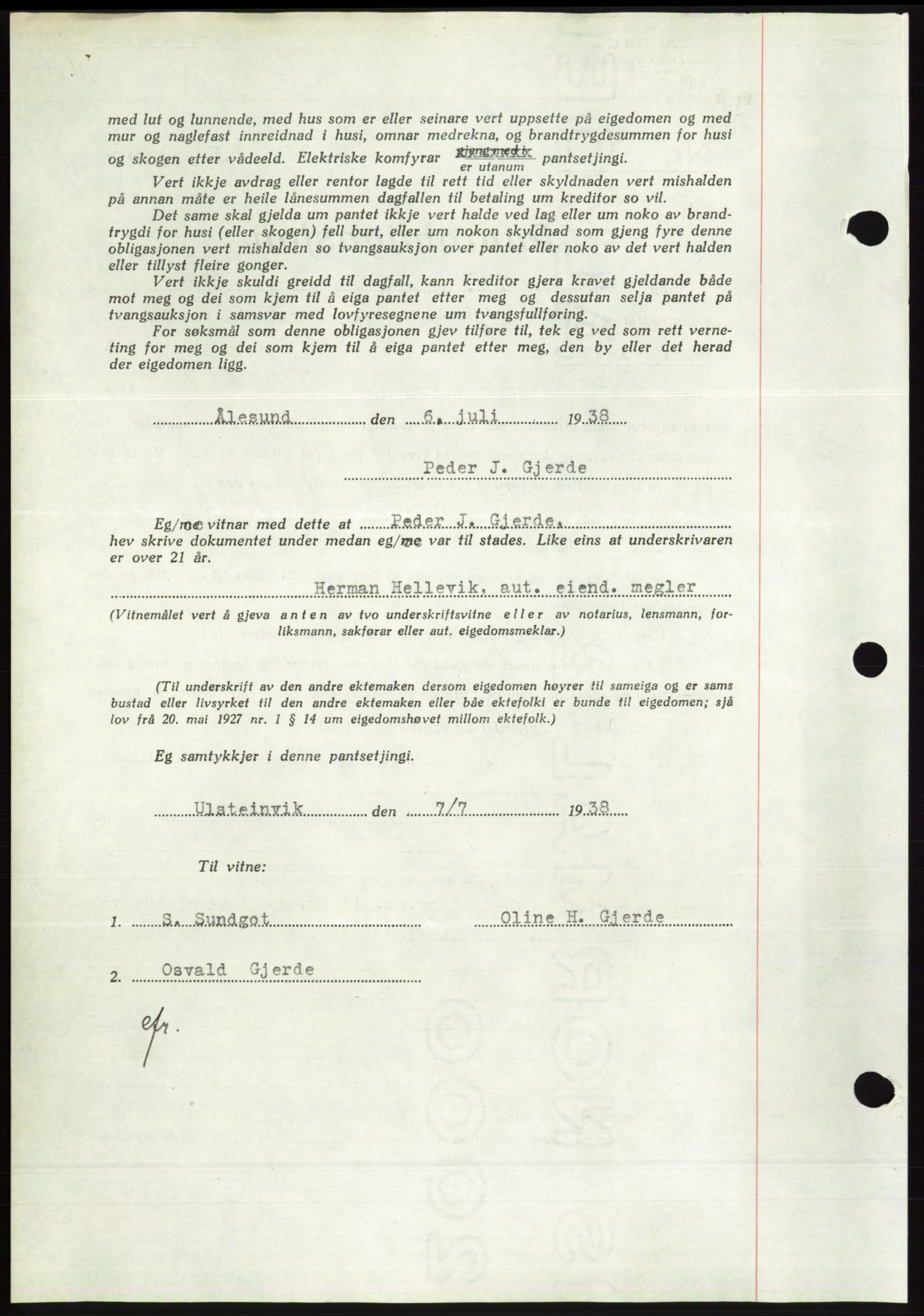 Søre Sunnmøre sorenskriveri, AV/SAT-A-4122/1/2/2C/L0065: Pantebok nr. 59, 1938-1938, Dagboknr: 976/1938